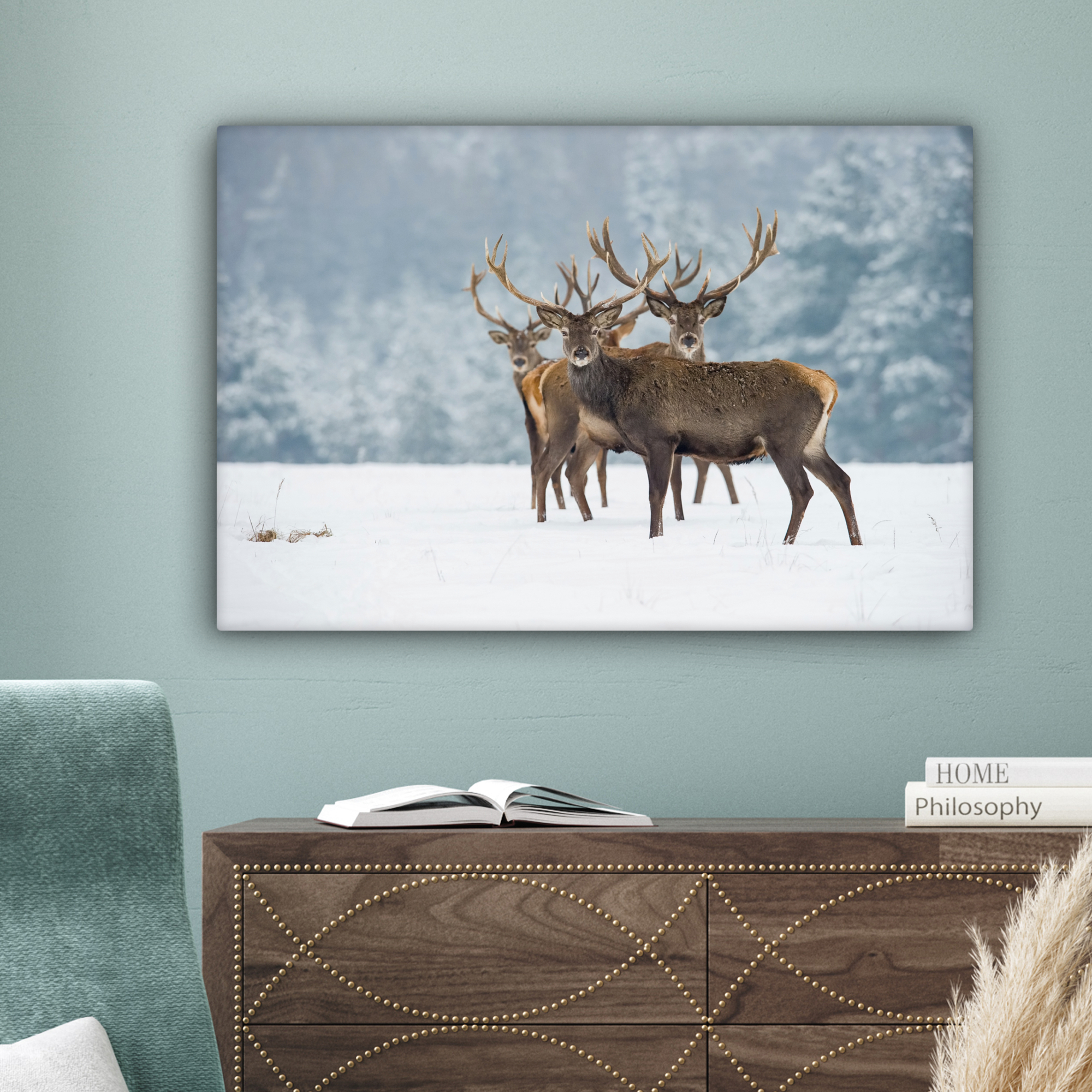 Tableau sur toile - Cerf - Animaux - Neige - Hiver - Paysage - Nature-4