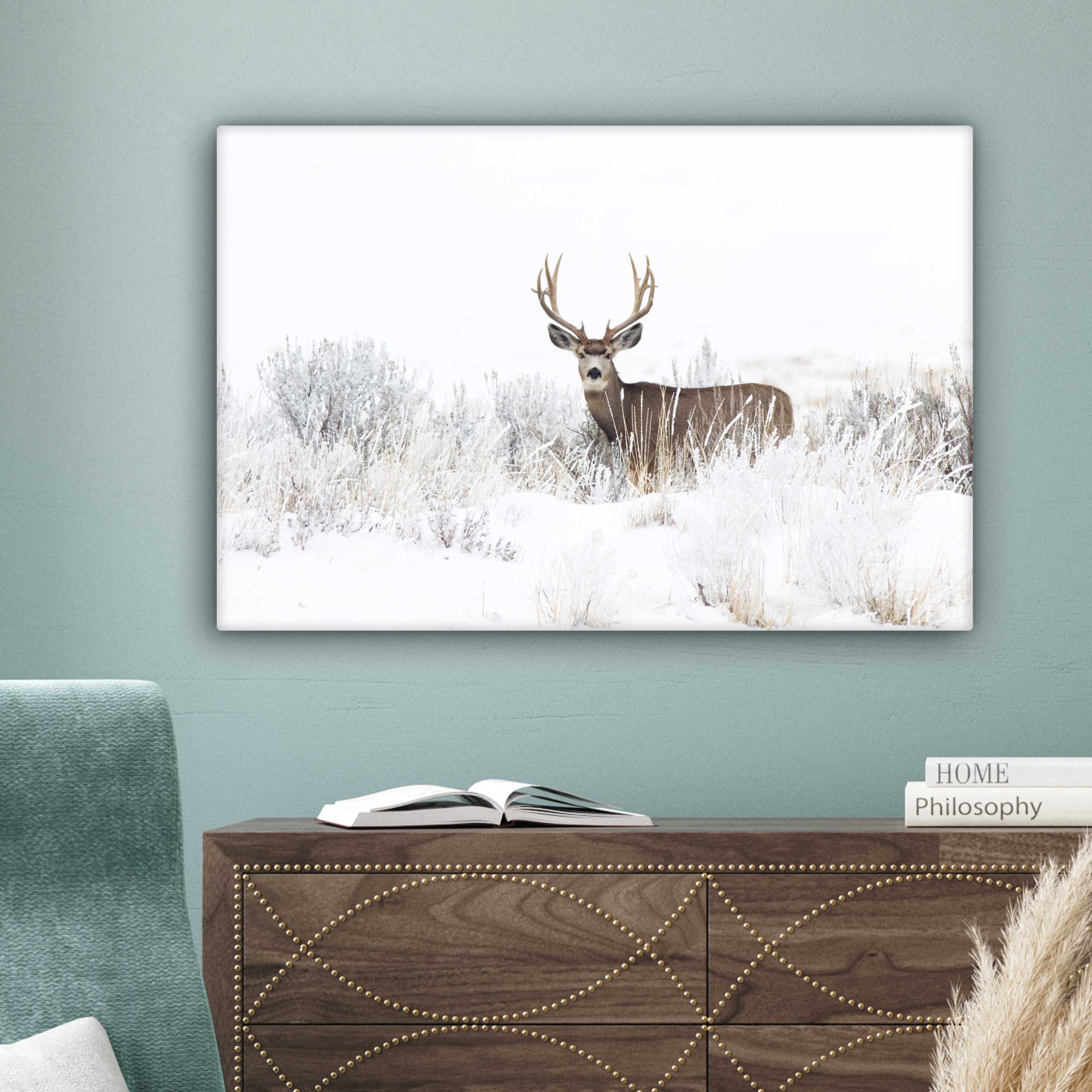 Tableau sur toile - Cerf - Hiver - Neige - Animaux - Saisons - Blanc-4