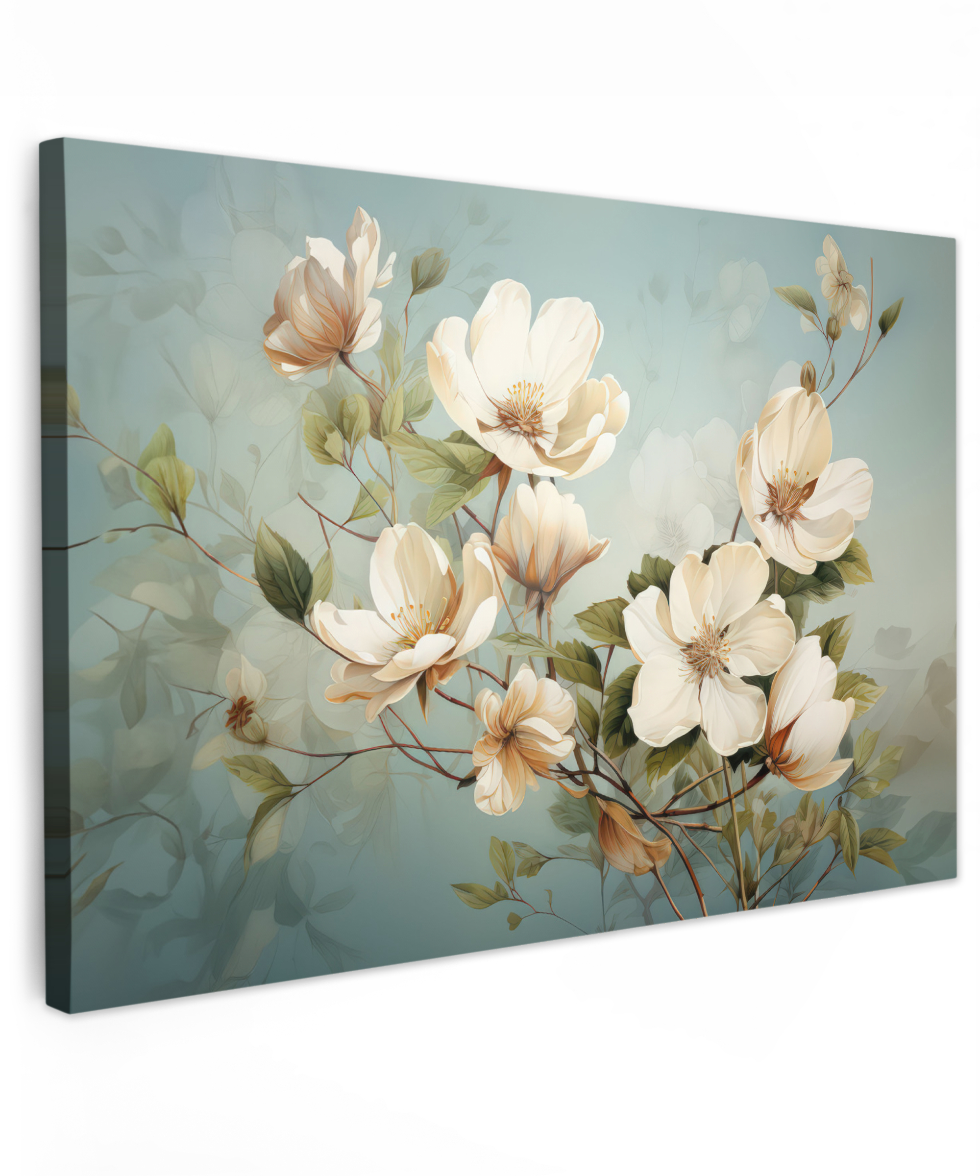 Leinwandbild - Vintage - Blumen - Weiß - Zweige Natur
