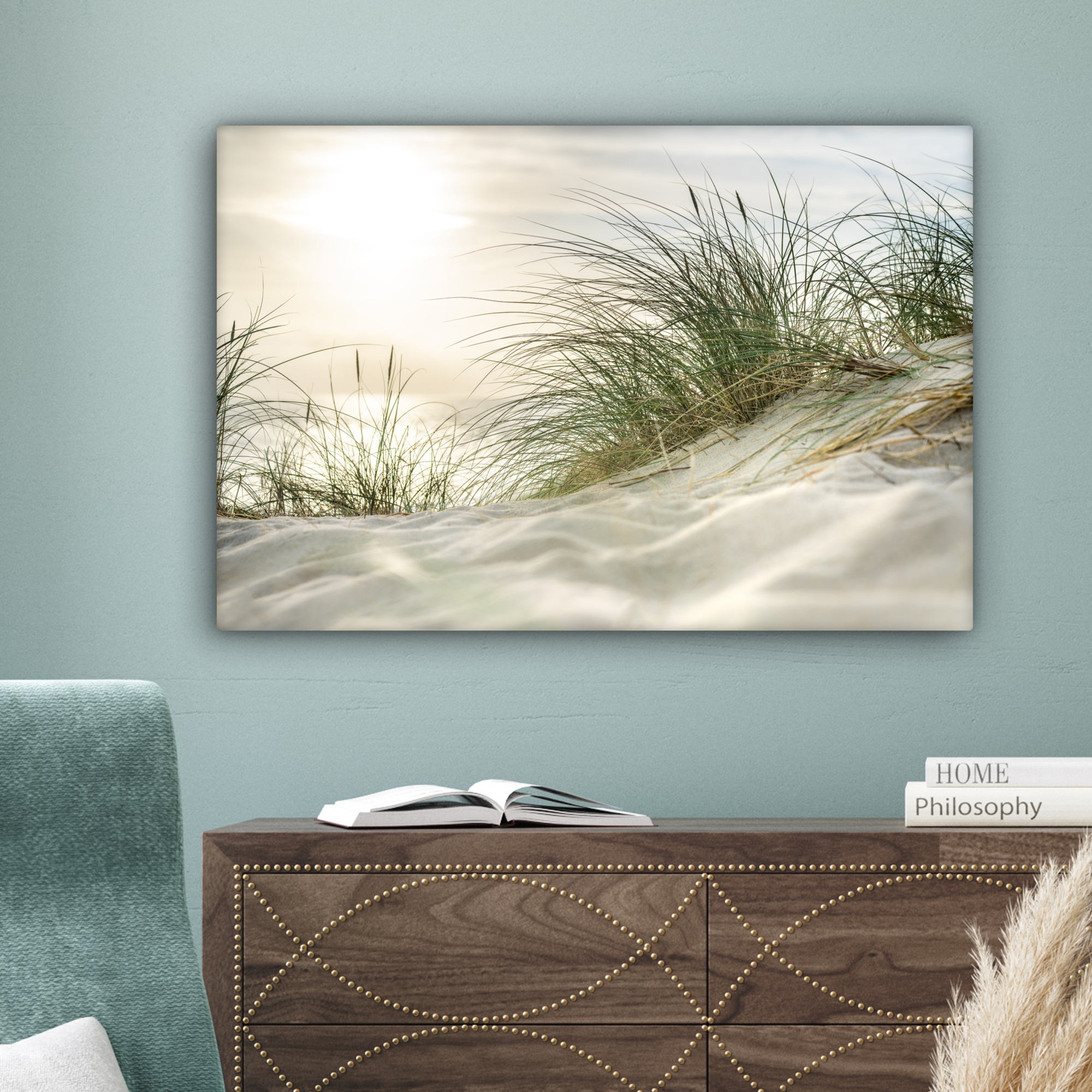 Tableau sur toile - Dunes avec des oyats sous le soleil du parc national allemand Schleswig-Holsteinisches Wattenmeer-4