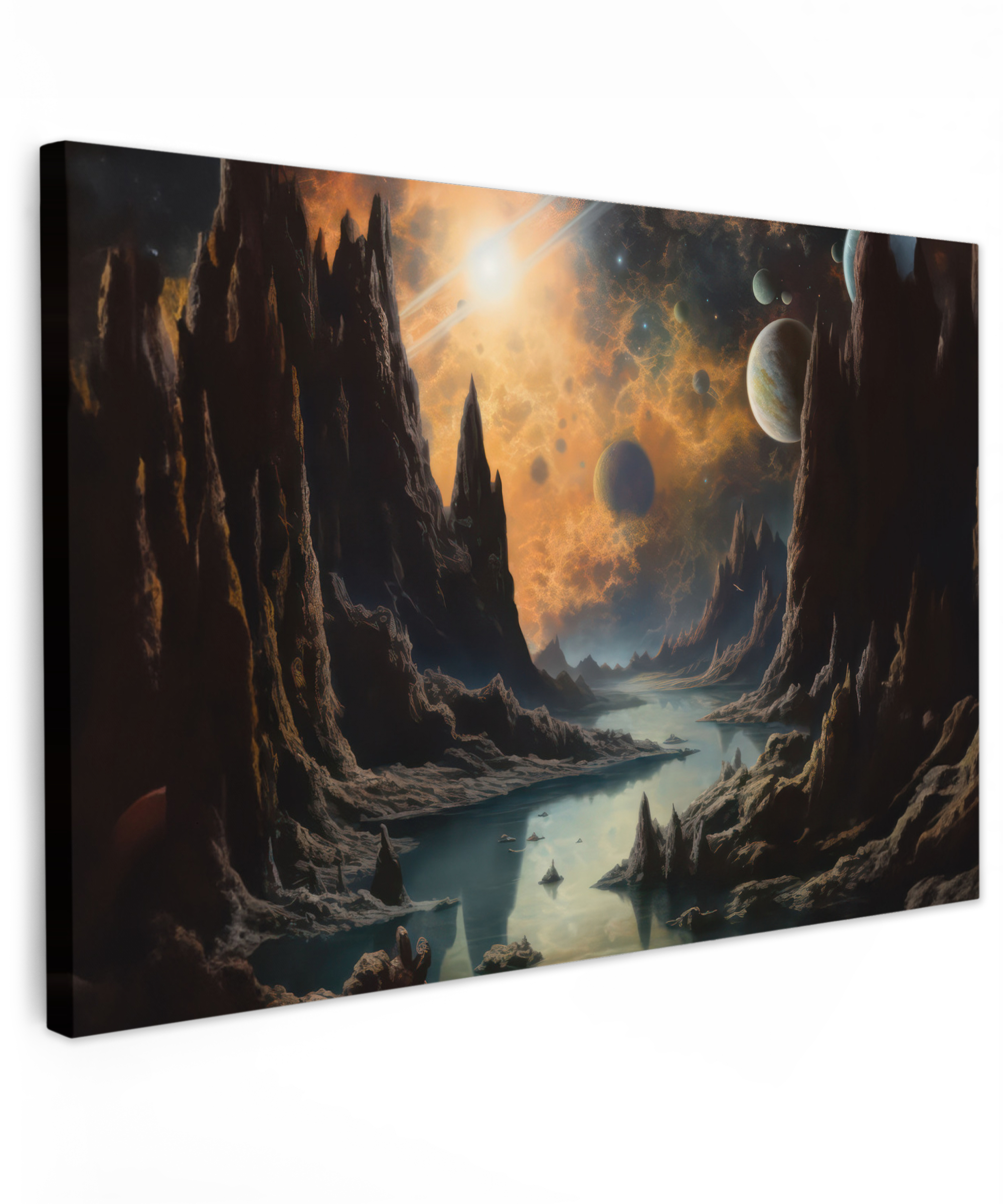 Canvas schilderij - Gebergte - Rafijn - Rivier - Planeten