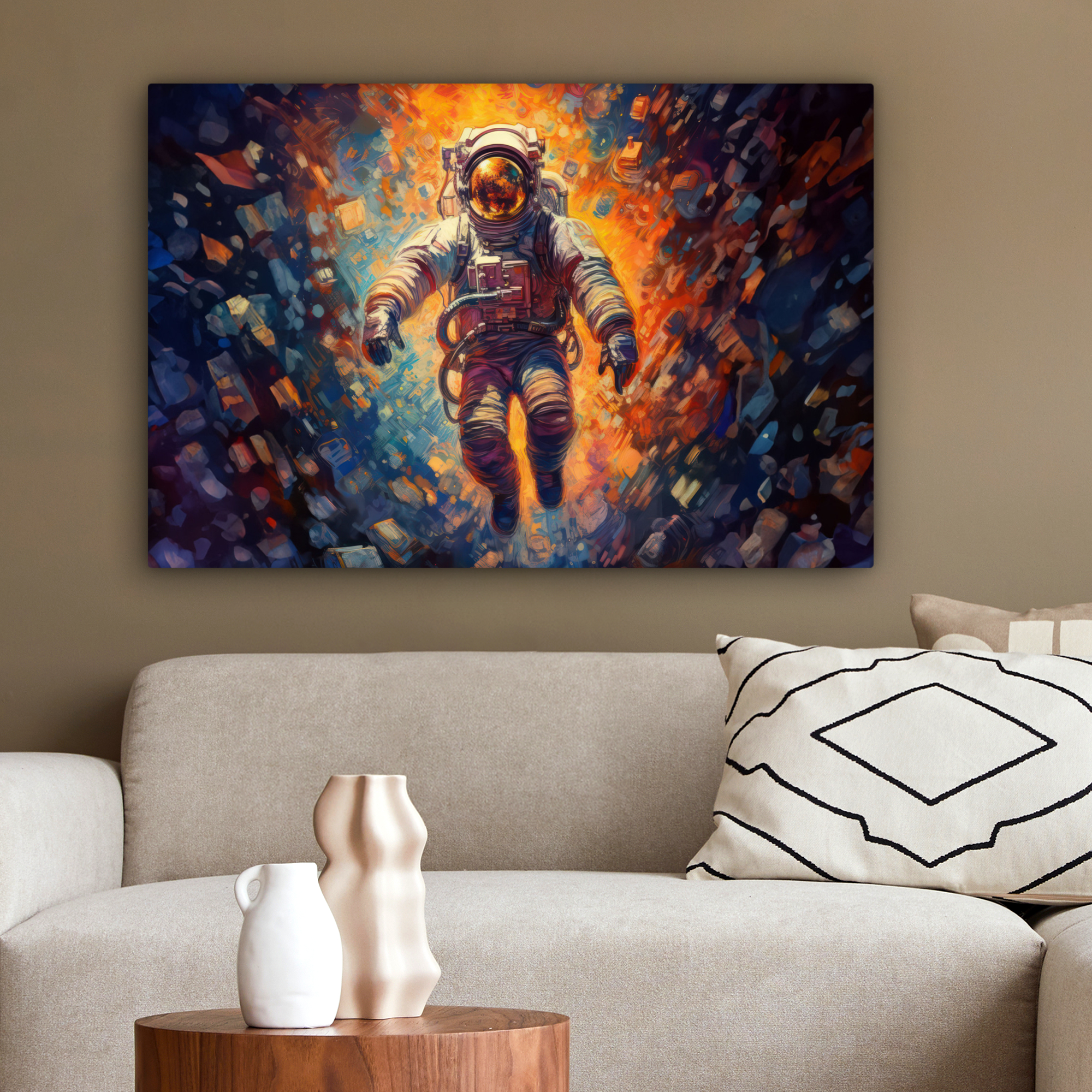Canvas schilderij - Astronaut - Neon - Oranje - Ruimte-2