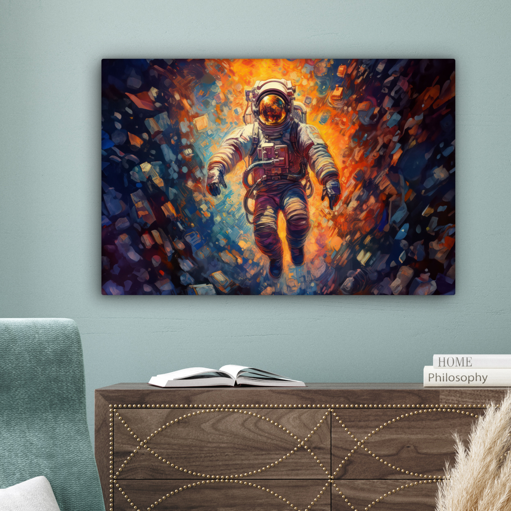 Canvas schilderij - Astronaut - Neon - Oranje - Ruimte-4