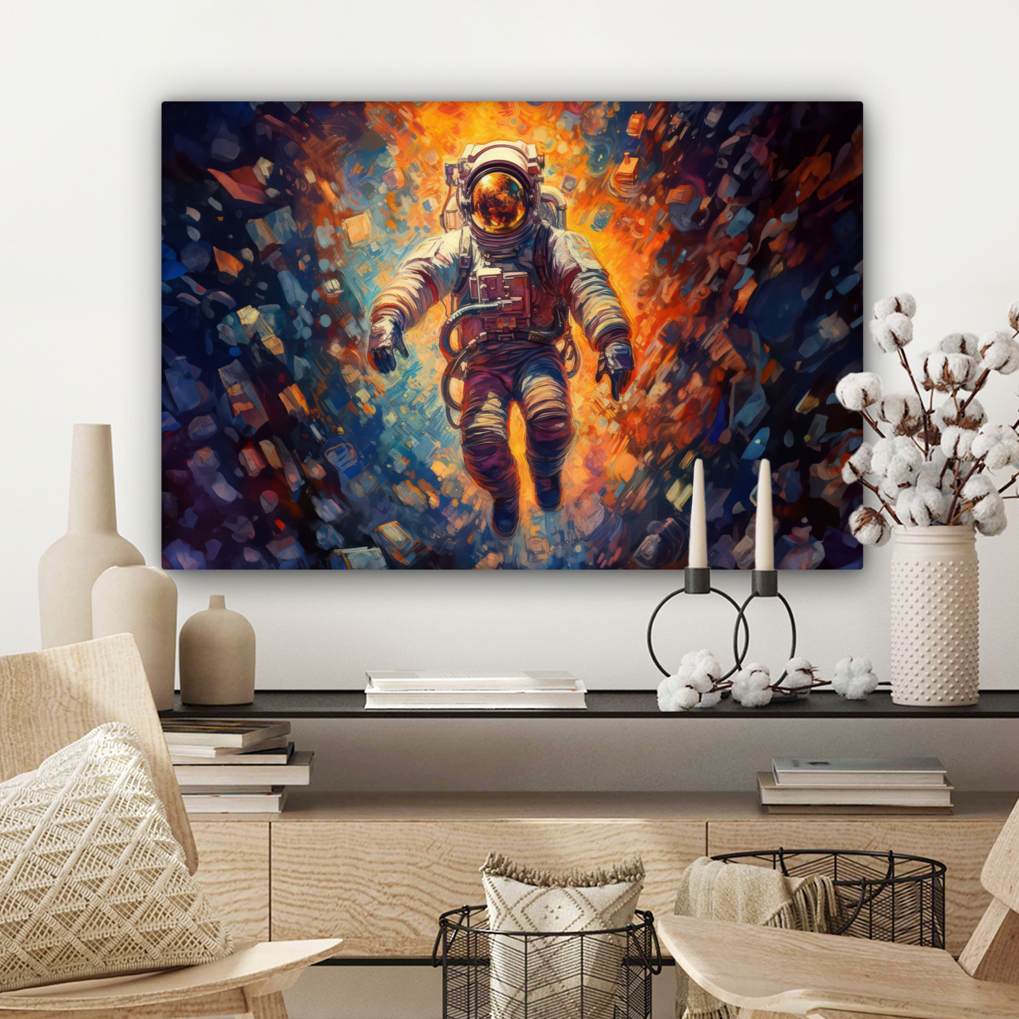 Canvas schilderij - Astronaut - Neon - Oranje - Ruimte-3