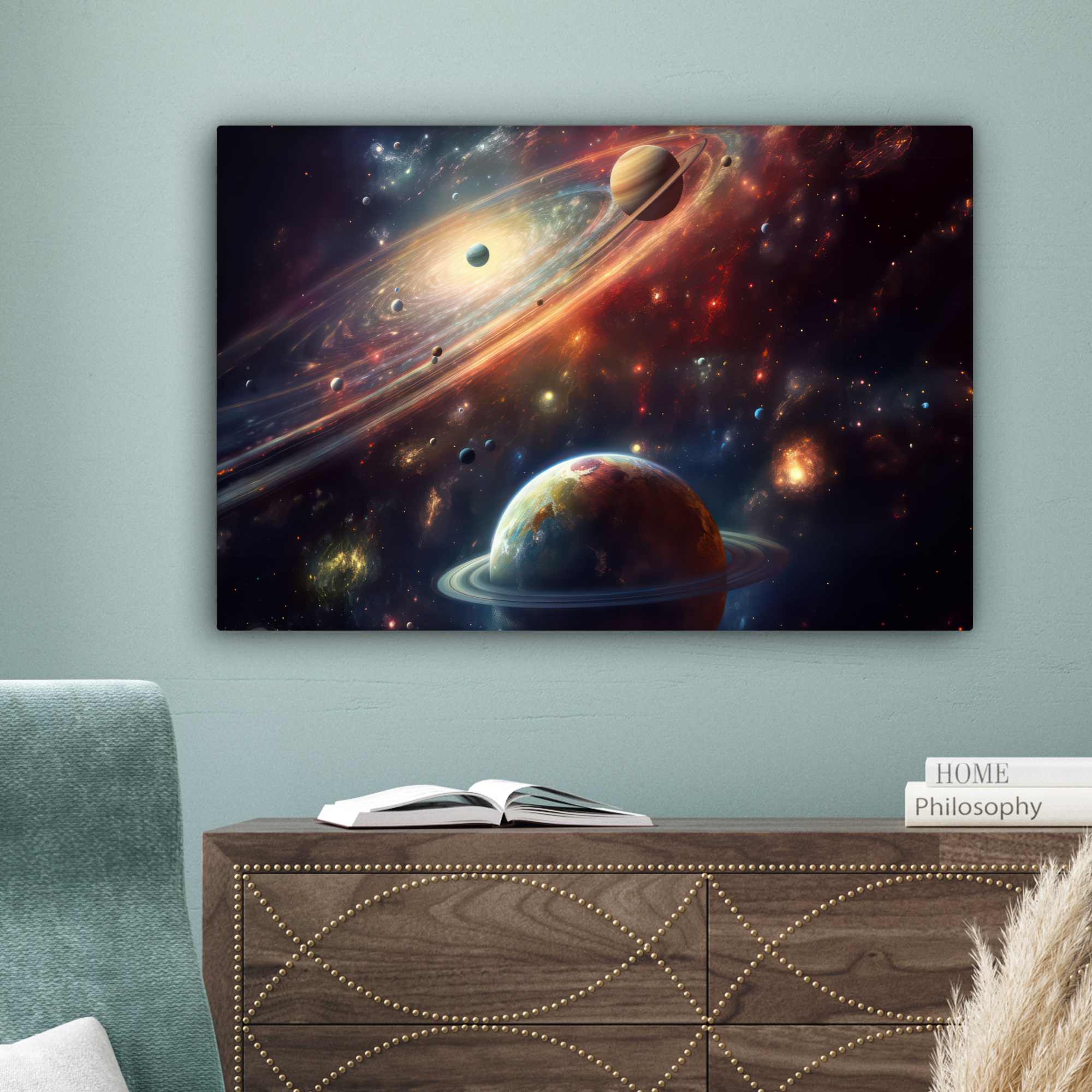 Canvas schilderij - Ruimte - Planeten - Neon - Sterren-4