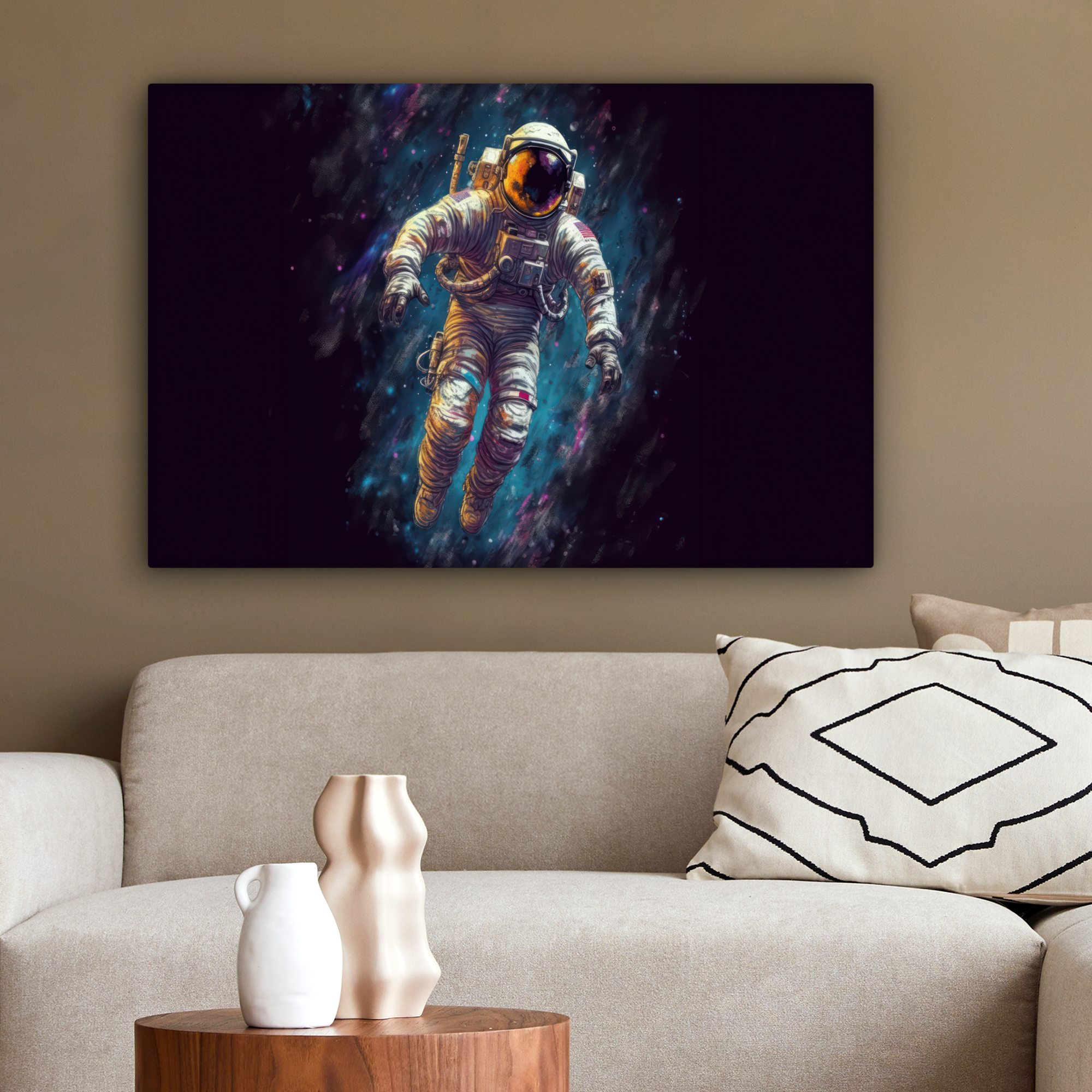 Leinwandbild - Weltraum - Neon - Astronaut - Sterne-2