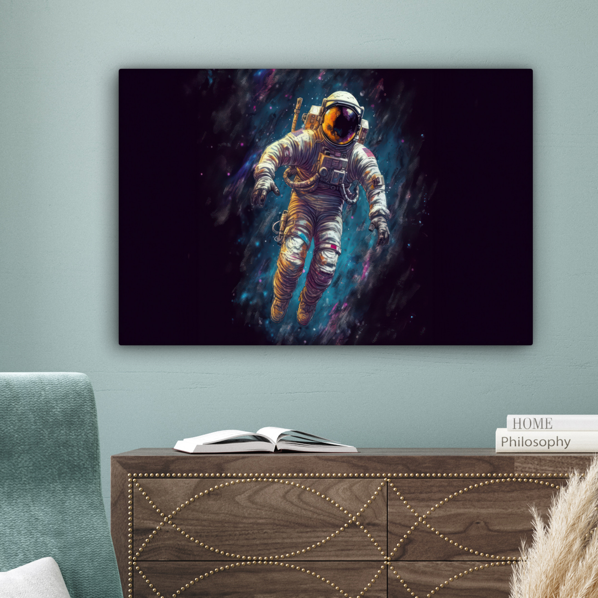 Tableau sur toile - Espace - Néon - Astronaute - Étoile-4
