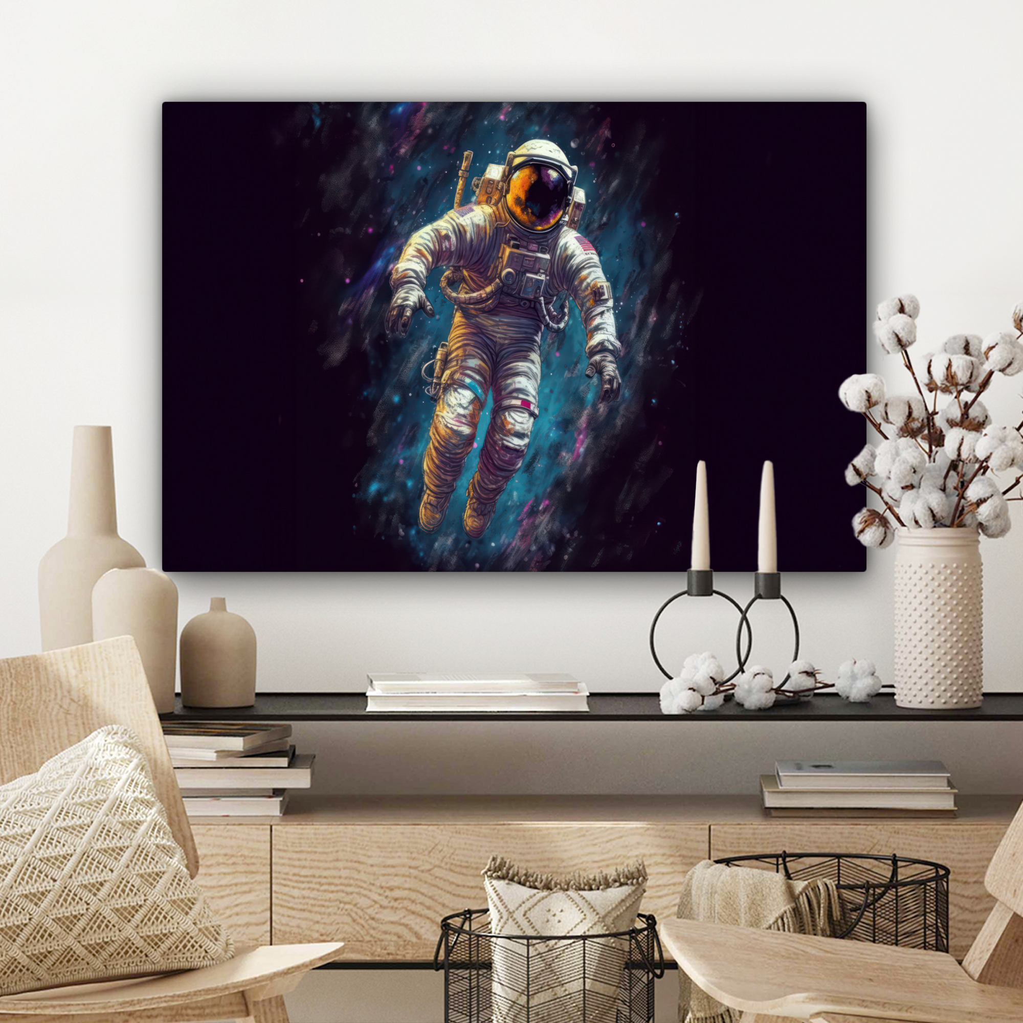 Leinwandbild - Weltraum - Neon - Astronaut - Sterne-3