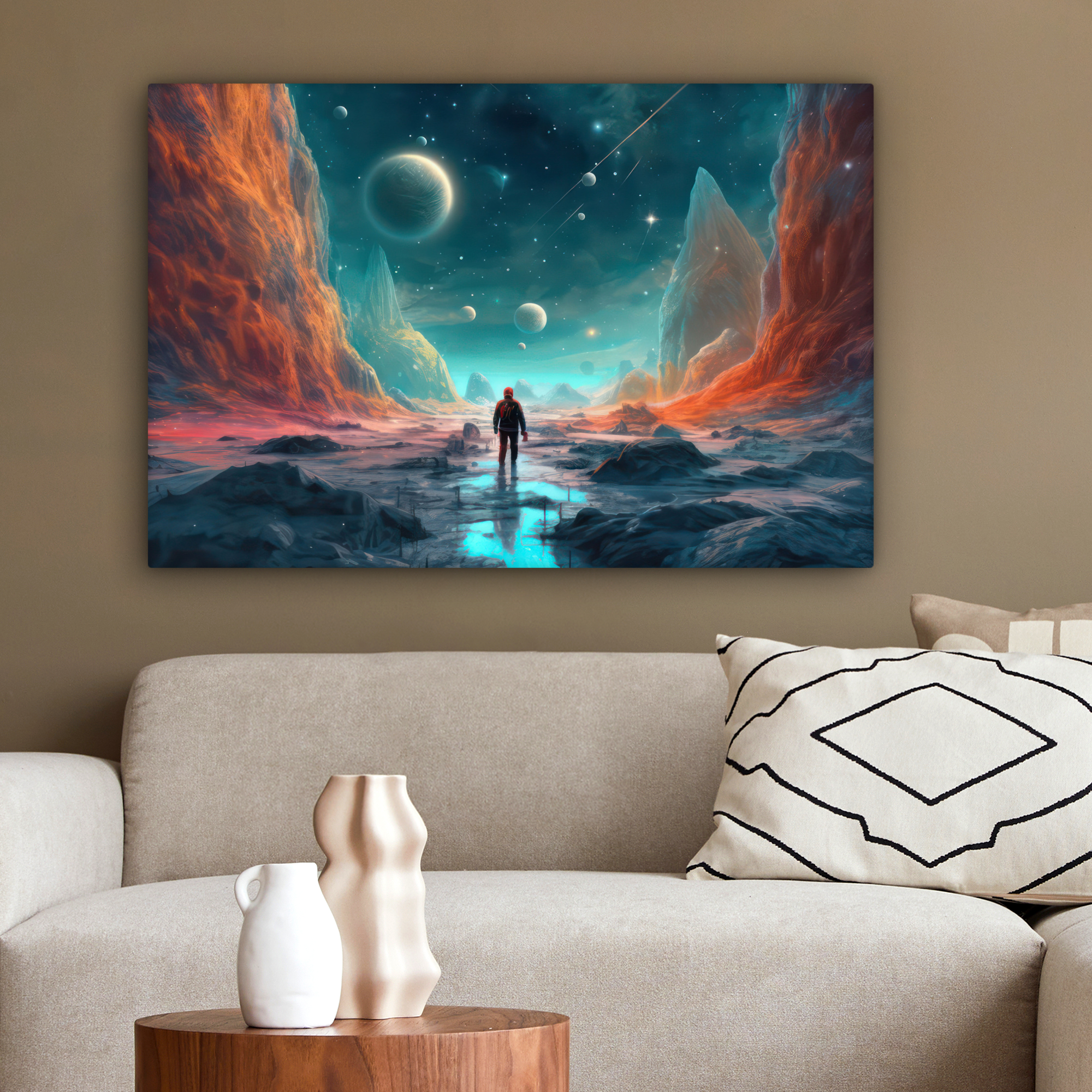Canvas schilderij - Bergen - Ruimte - Planeten - Astronaut-2