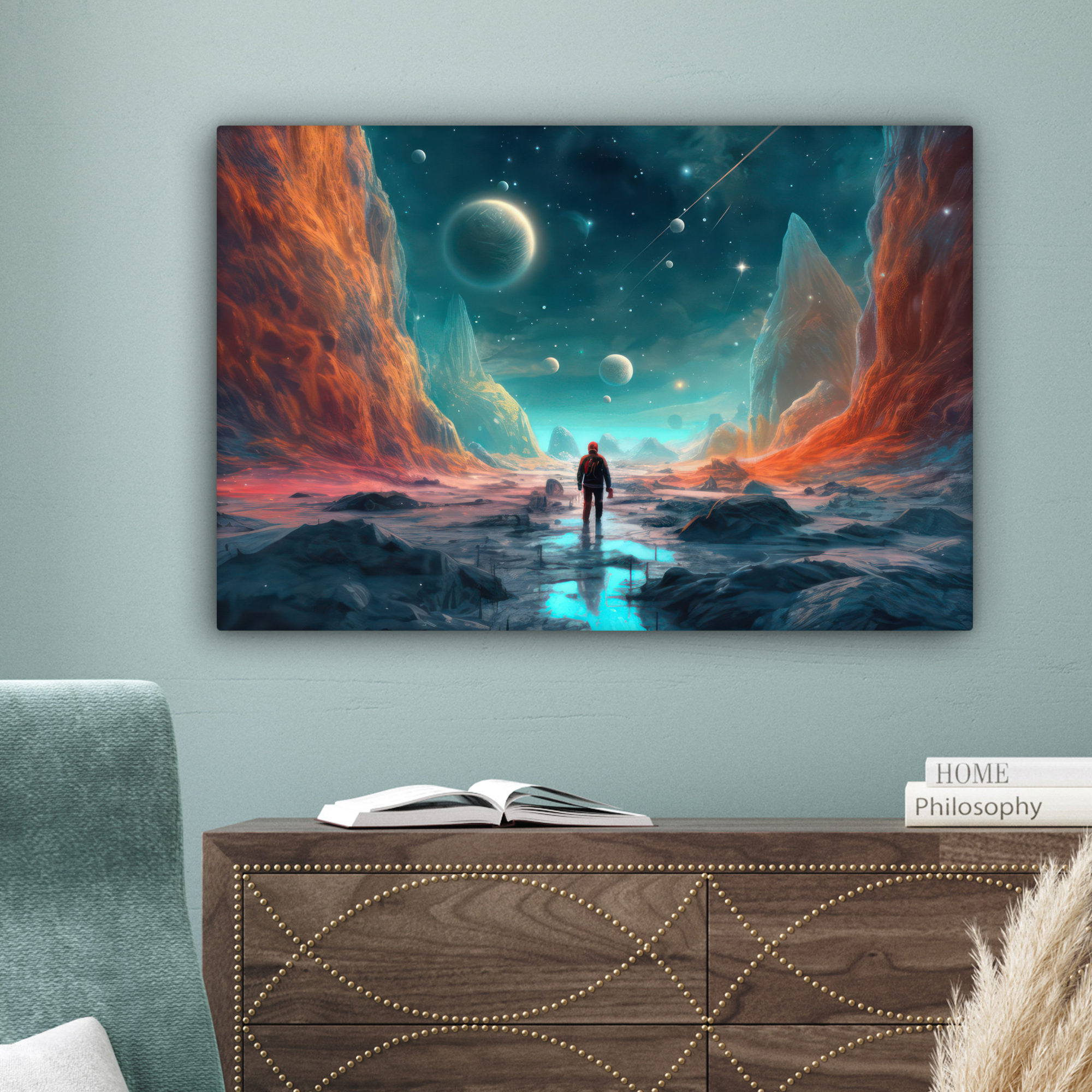 Canvas schilderij - Bergen - Ruimte - Planeten - Astronaut-4