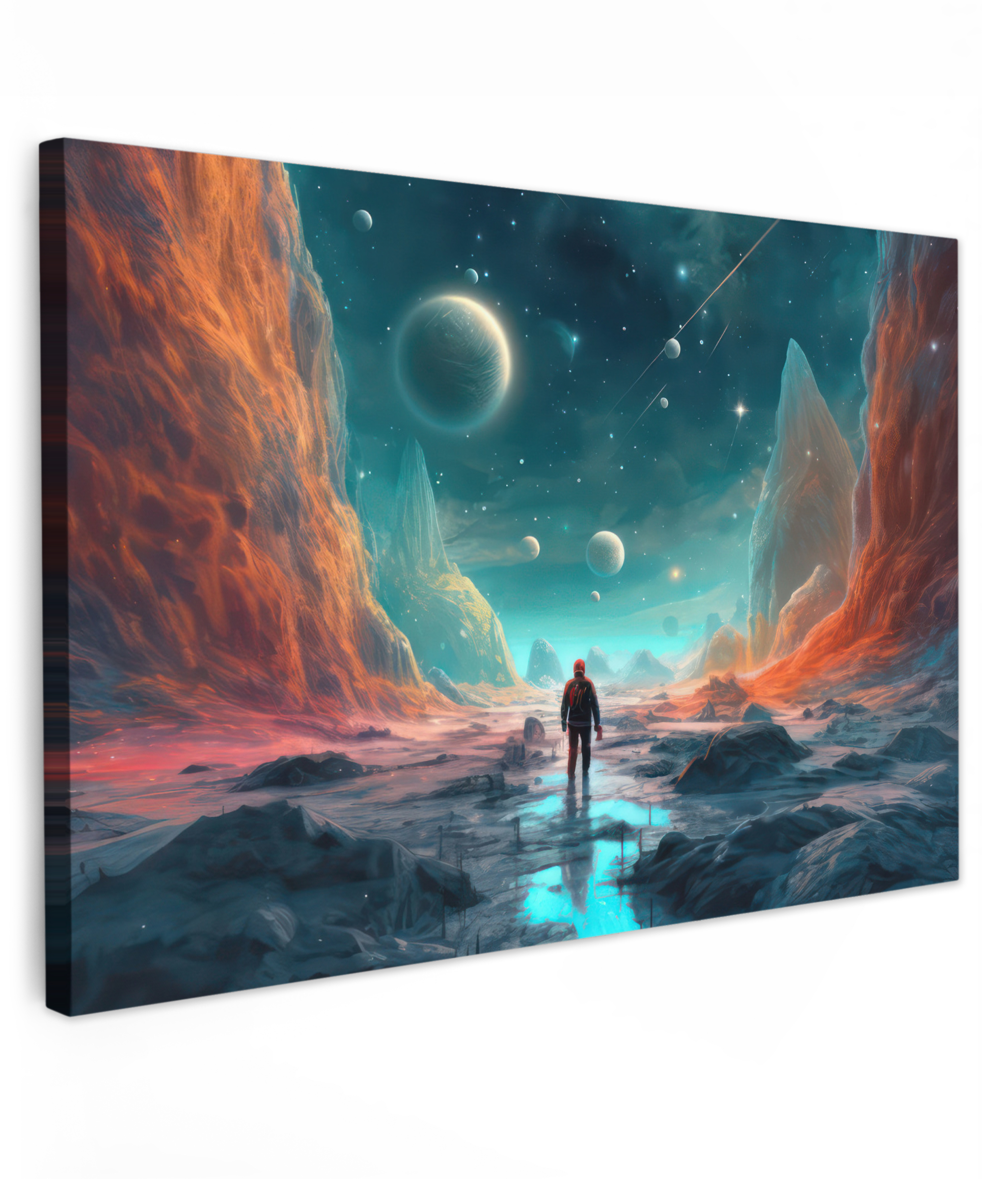 Canvas schilderij - Bergen - Ruimte - Planeten - Astronaut