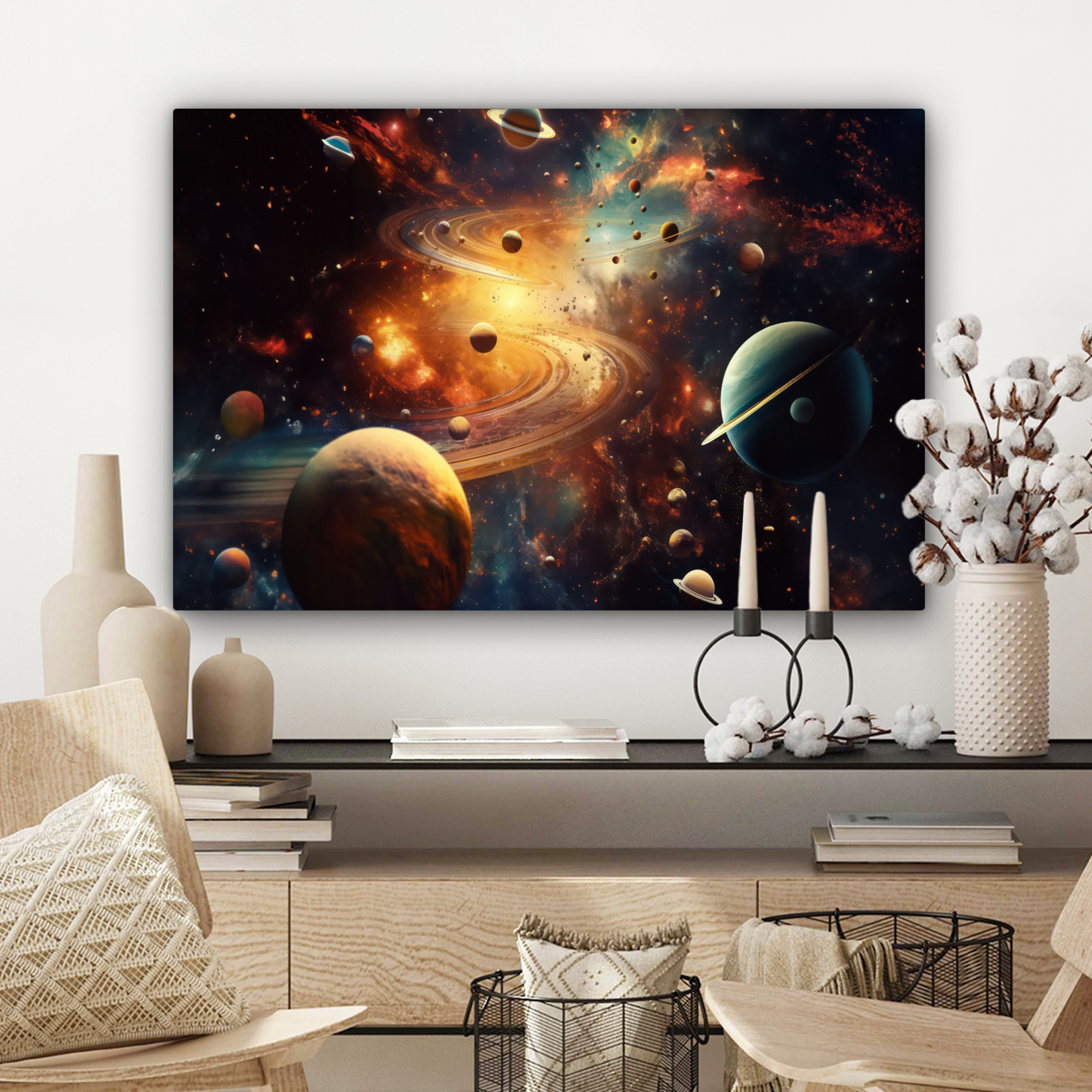 Tableau sur toile - Voie lactée - Espace - Néon - Planètes-3