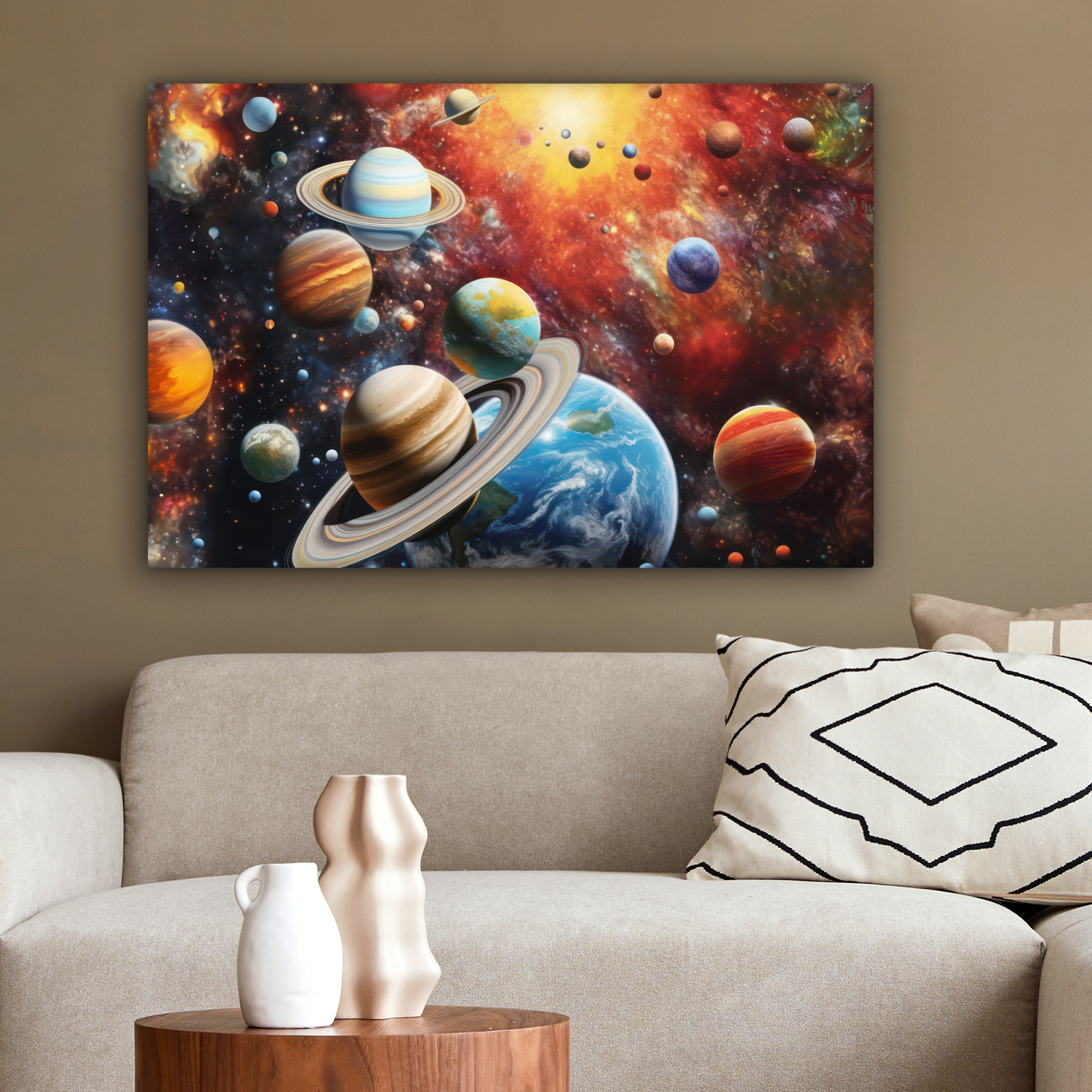 Canvas schilderij - Planeten - Heelal - Neon - Ruimte-2