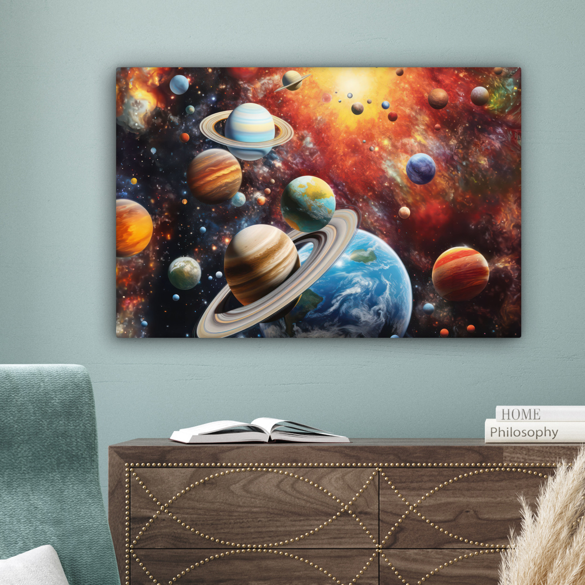 Canvas schilderij - Planeten - Heelal - Neon - Ruimte-4