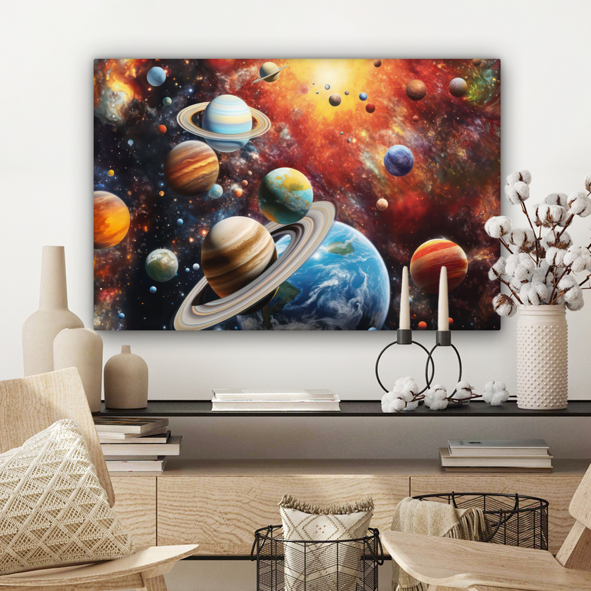 Canvas schilderij - Planeten - Heelal - Neon - Ruimte-3