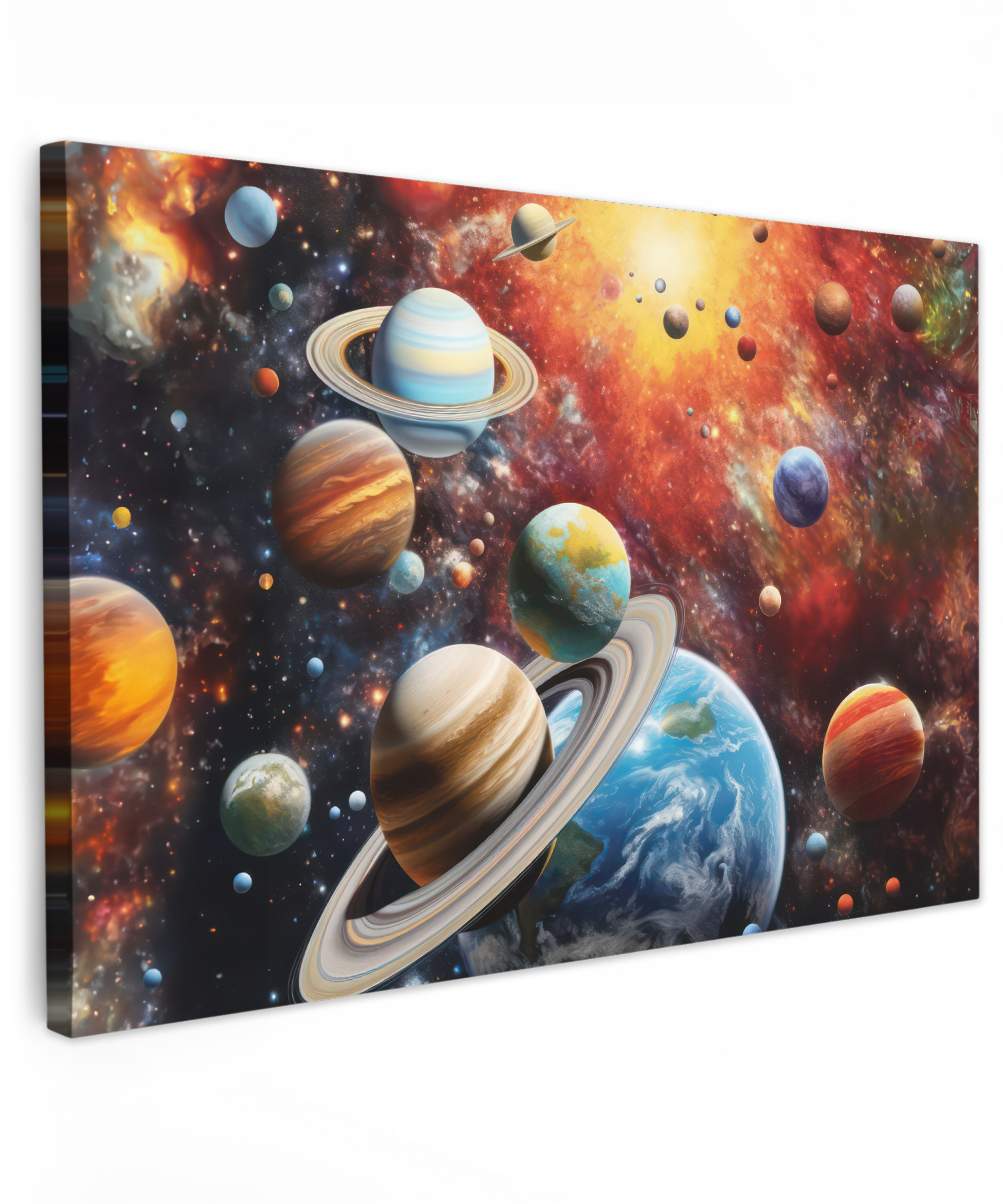 Canvas schilderij - Planeten - Heelal - Neon - Ruimte