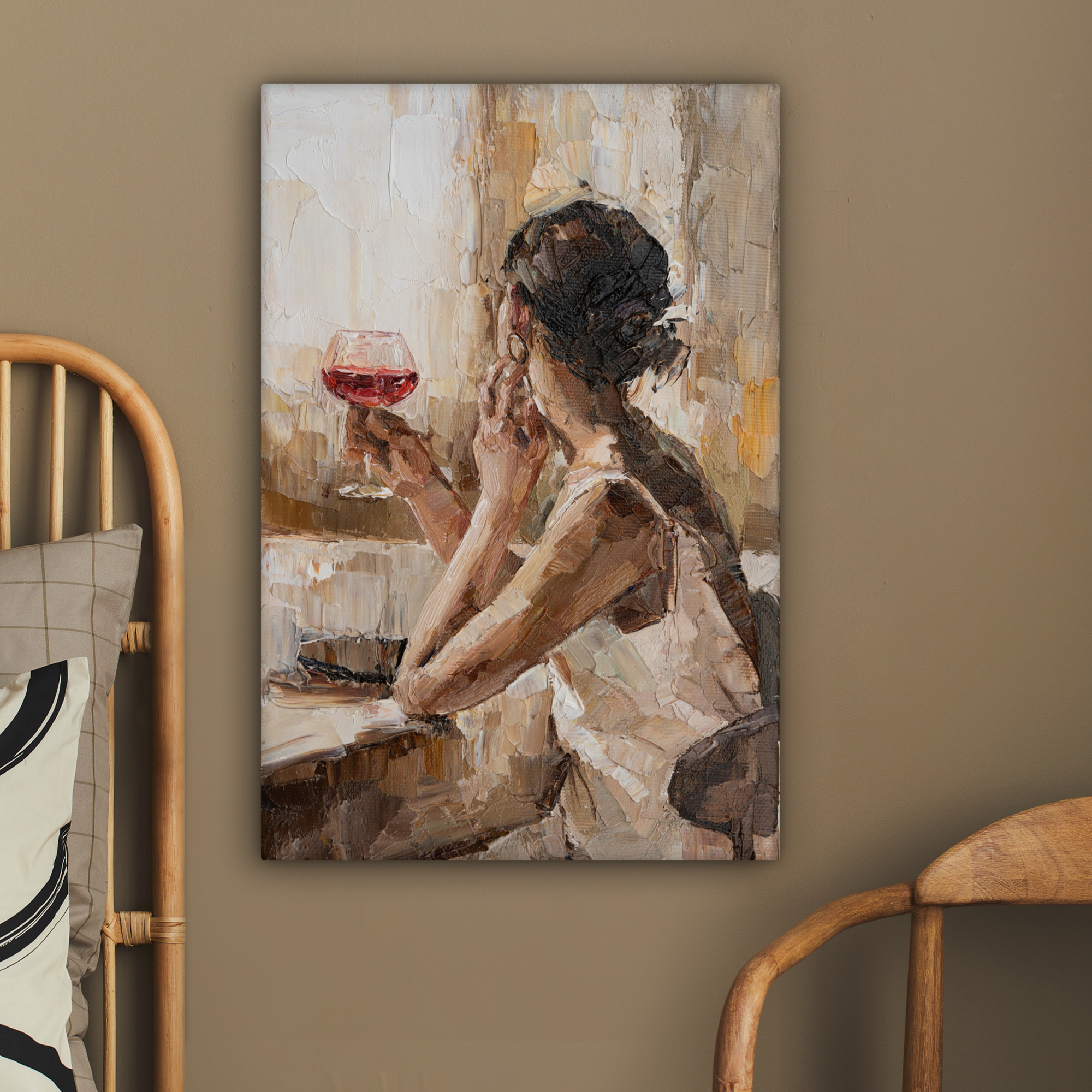 Leinwandbild - Gemälde - Ölfarbe - Frau - Wein-2