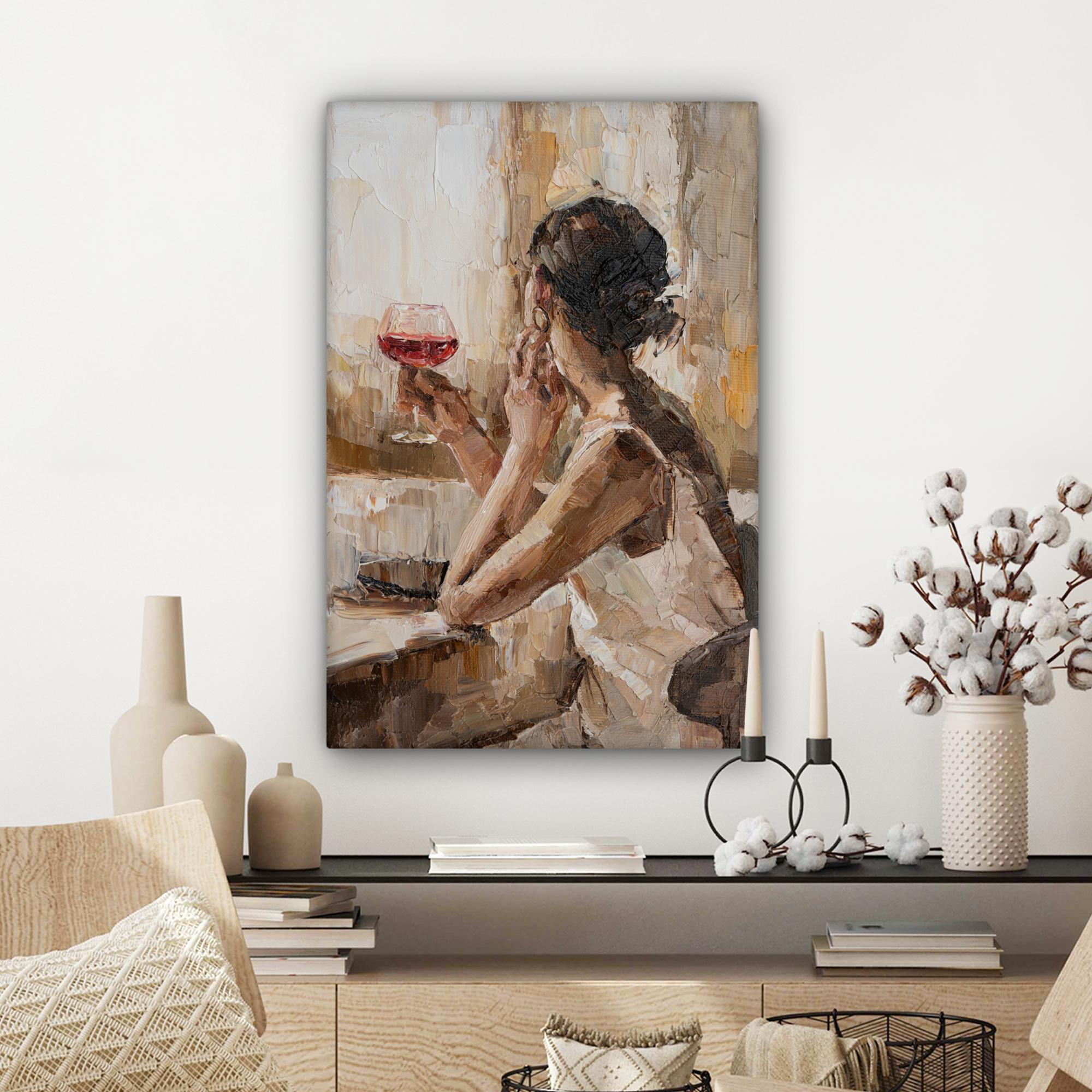 Leinwandbild - Gemälde - Ölfarbe - Frau - Wein-3