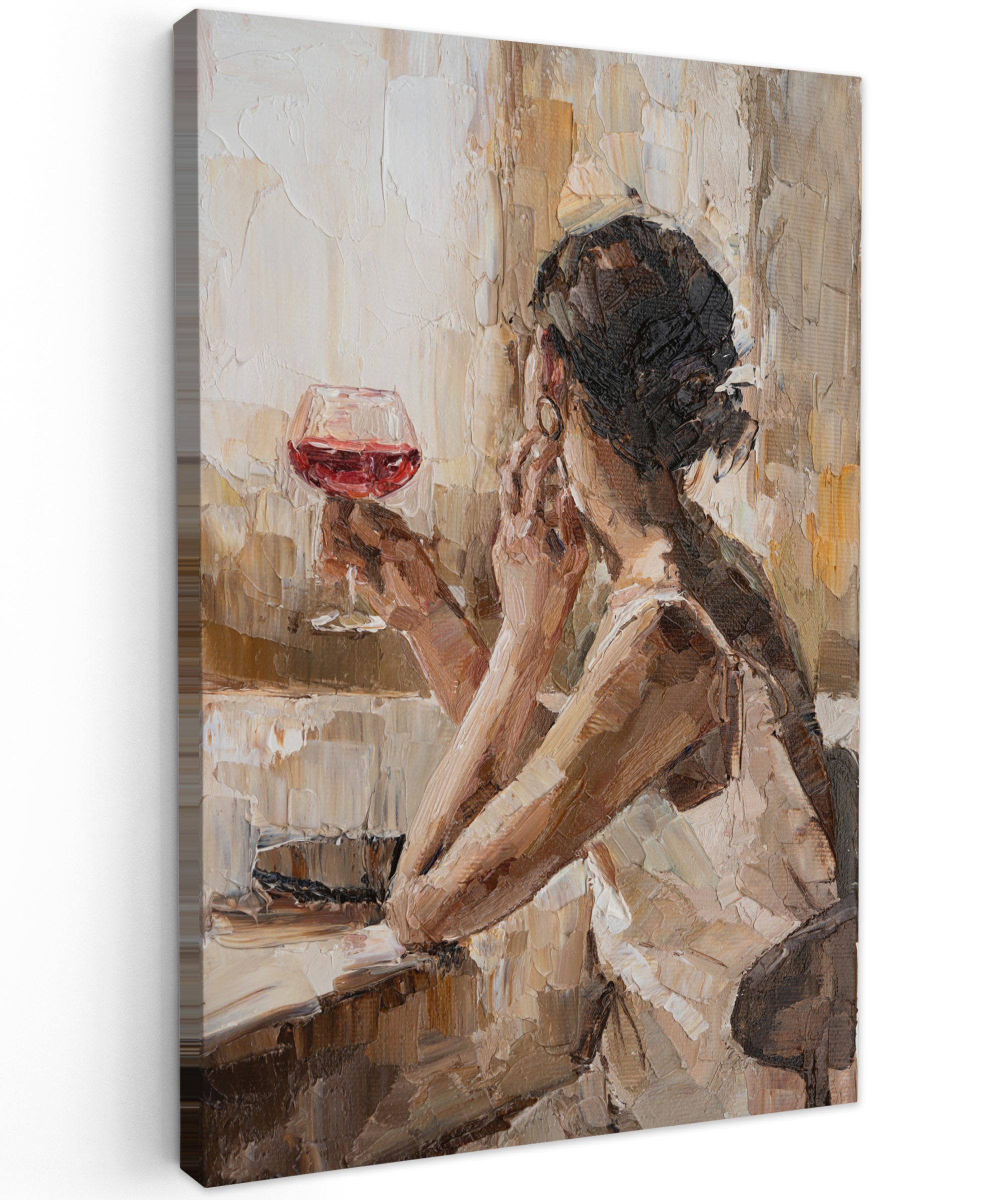 Leinwandbild - Gemälde - Ölfarbe - Frau - Wein