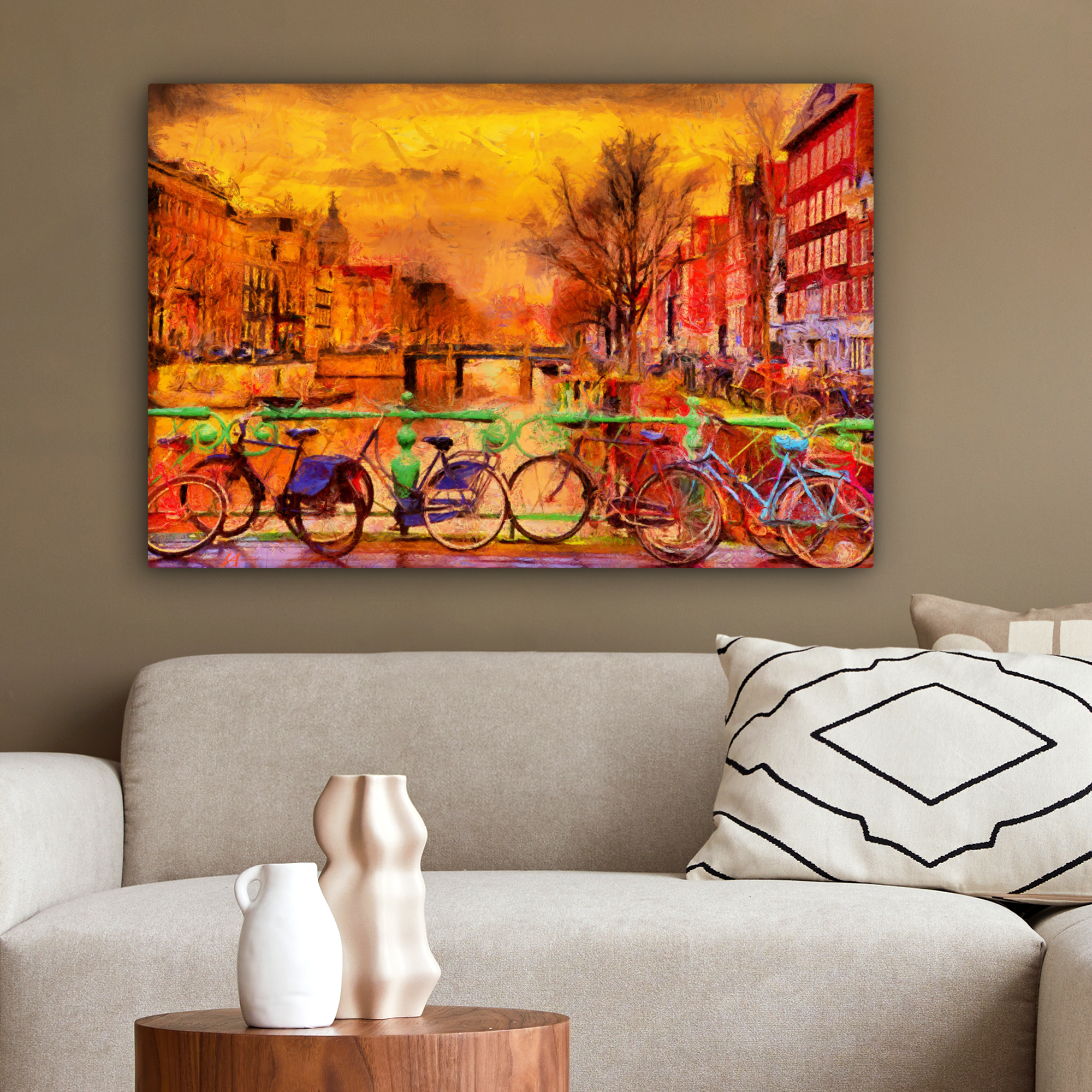 Leinwandbild - Gemälde - Fahrrad - Amsterdam - Gracht - Öl-2