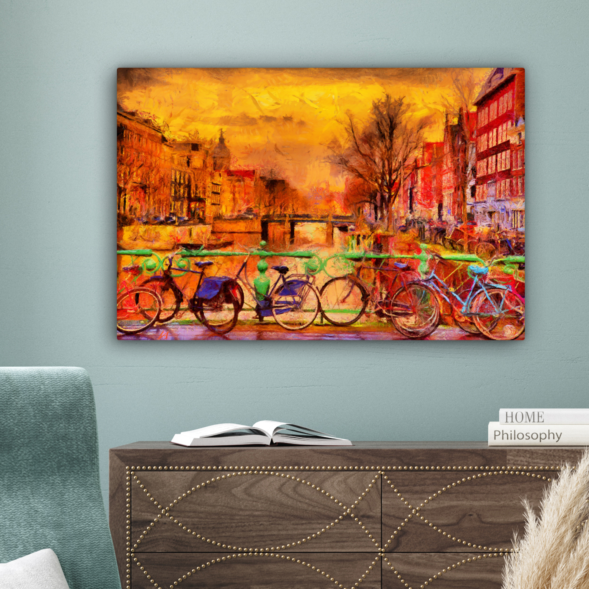 Tableau sur toile - Peinture - Vélo - Amsterdam - Canal - Huile-4