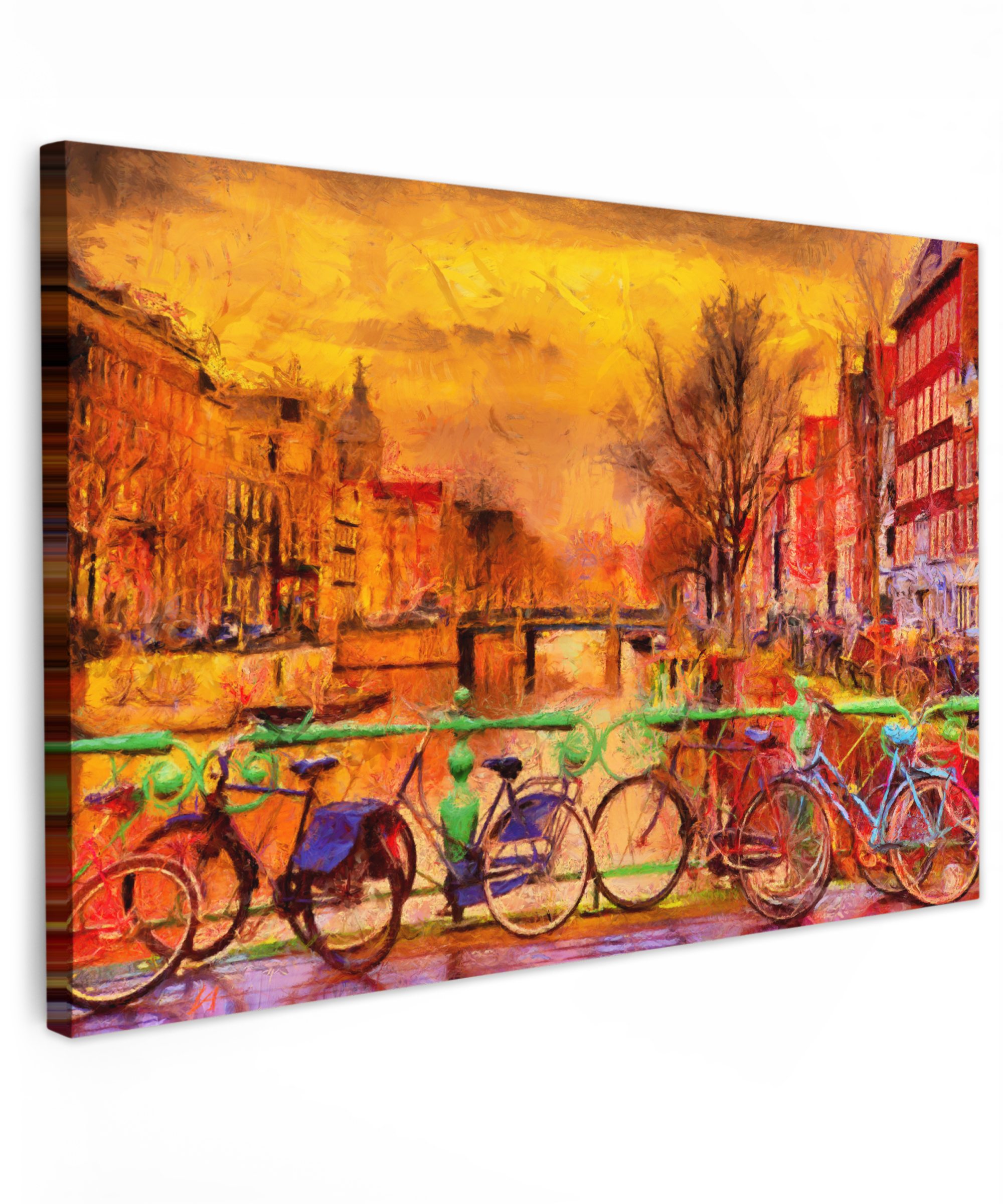 Leinwandbild - Gemälde - Fahrrad - Amsterdam - Gracht - Öl