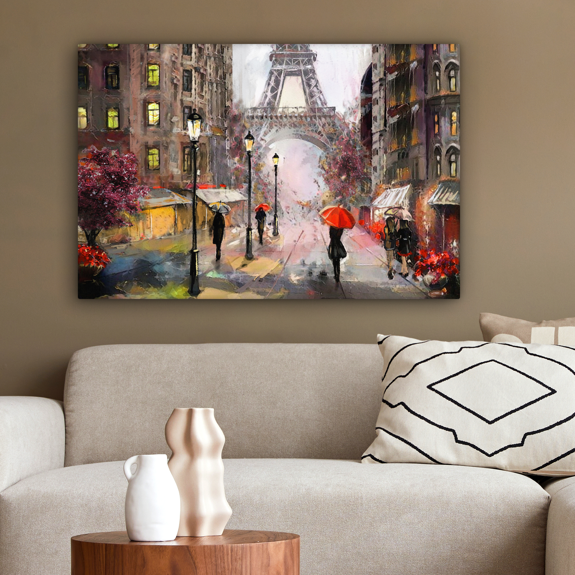 Leinwandbild - Gemälde - Paris - Eiffelturm - Regenschirm - Ölgemälde-2