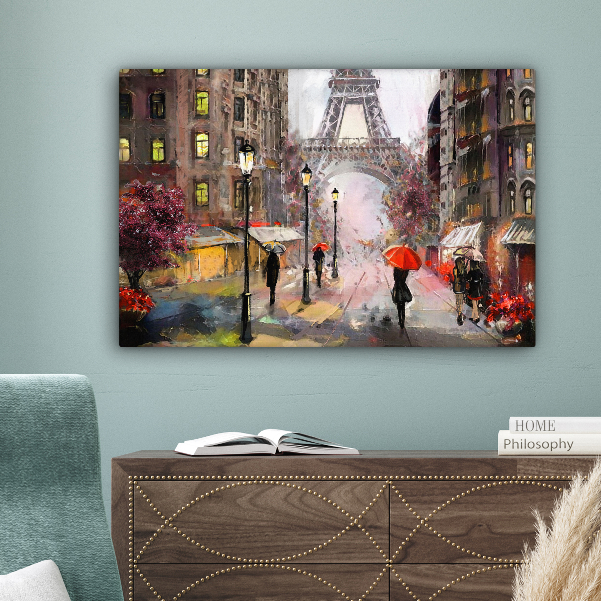 Leinwandbild - Gemälde - Paris - Eiffelturm - Regenschirm - Ölgemälde-4