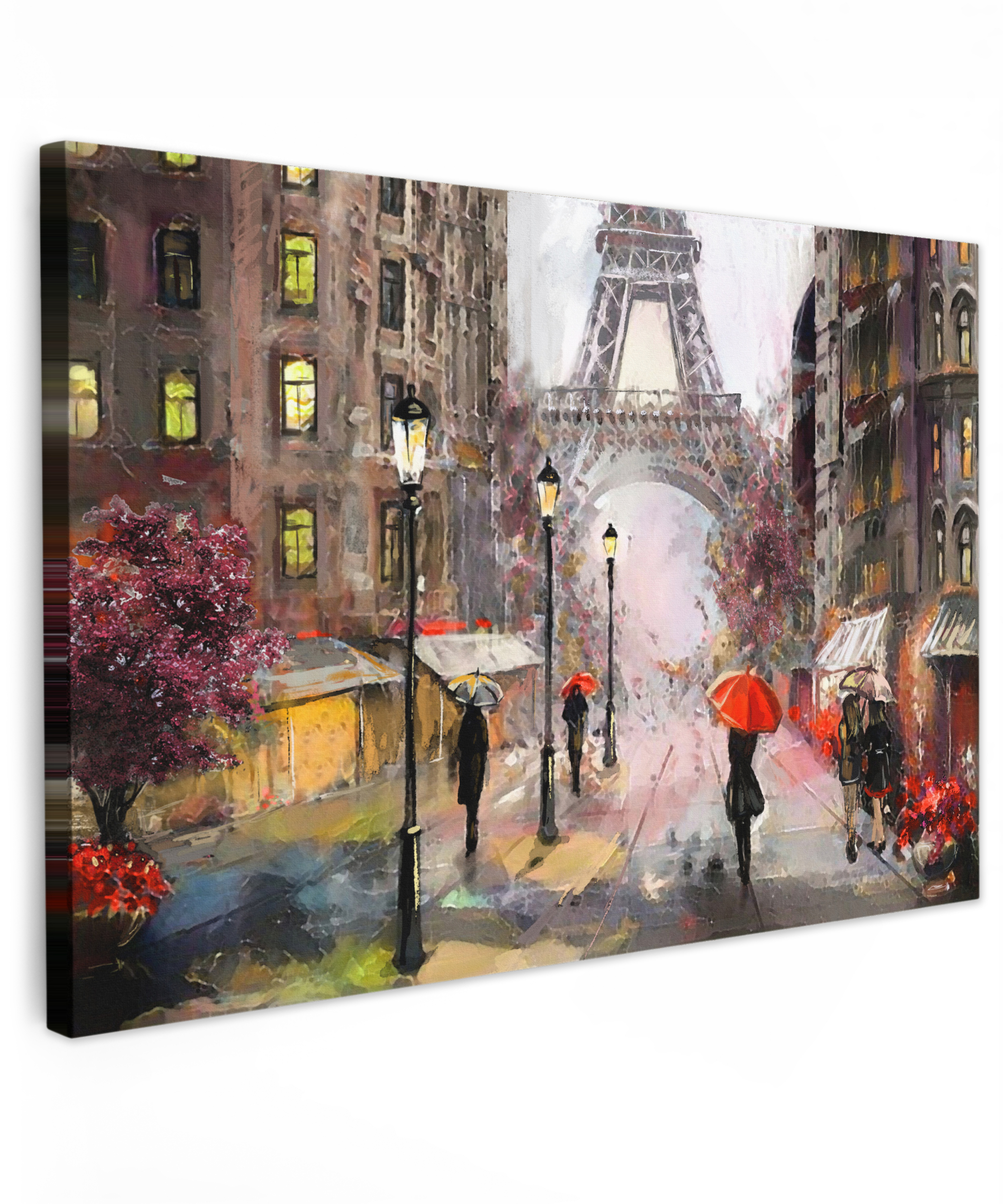 Leinwandbild - Gemälde - Paris - Eiffelturm - Regenschirm - Ölgemälde