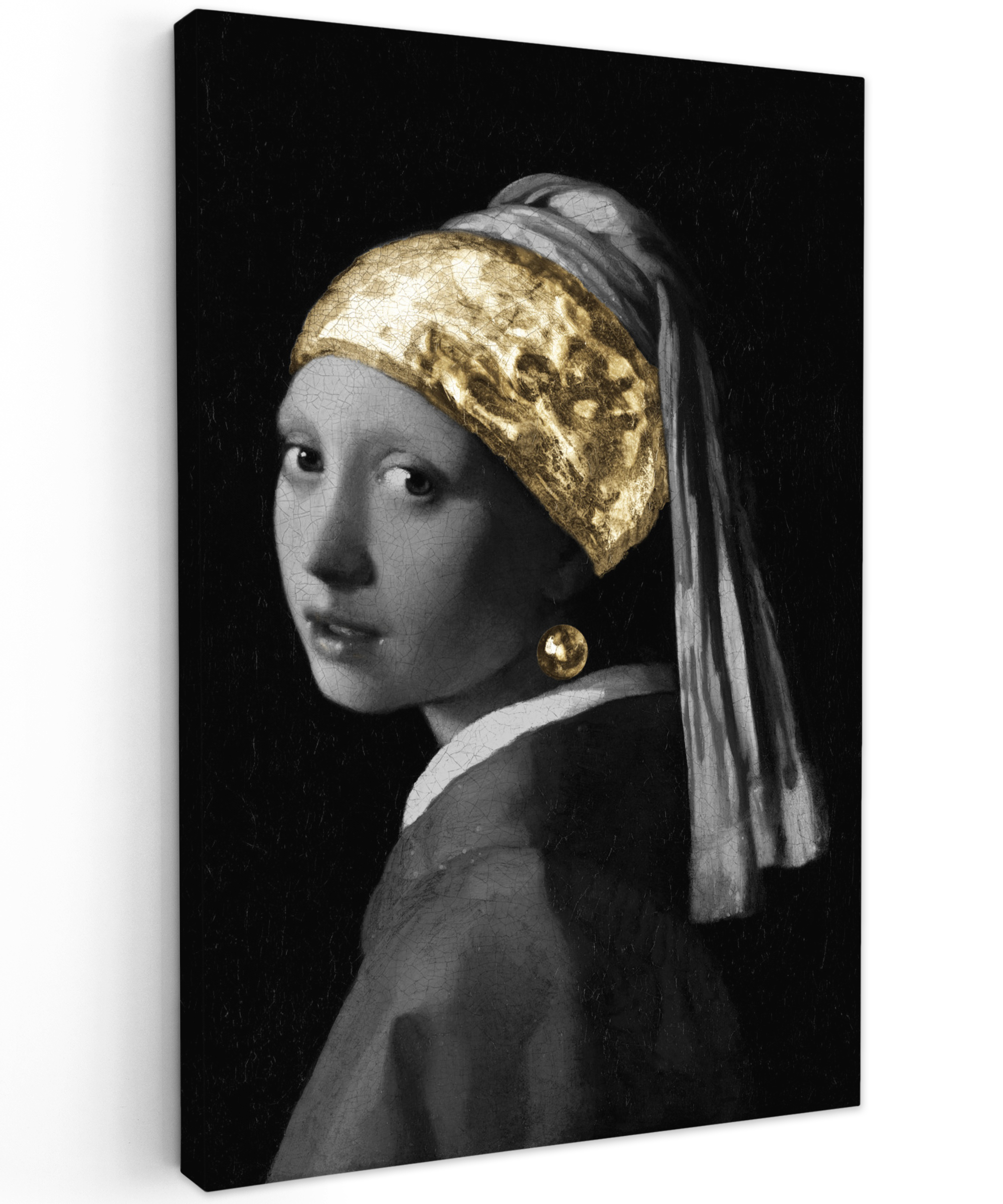 Canvas schilderij - Meisje met de parel - Johannes Vermeer - Goud