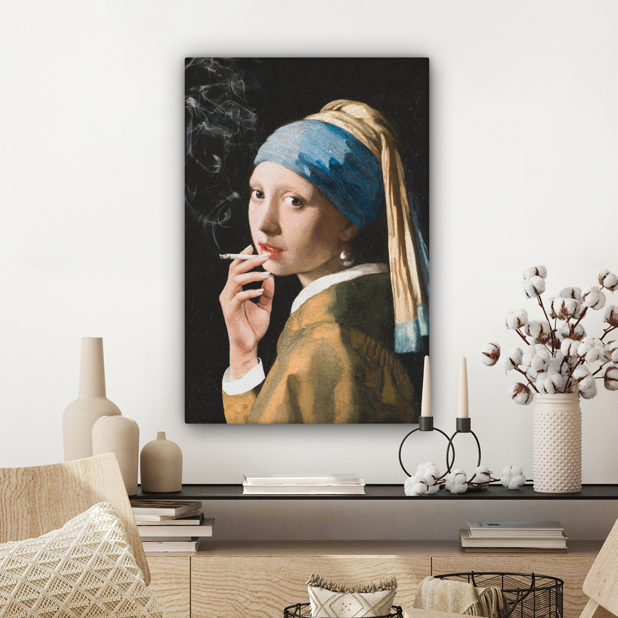 Canvas schilderij - Meisje met de parel - Johannes Vermeer - Sigaretten-3