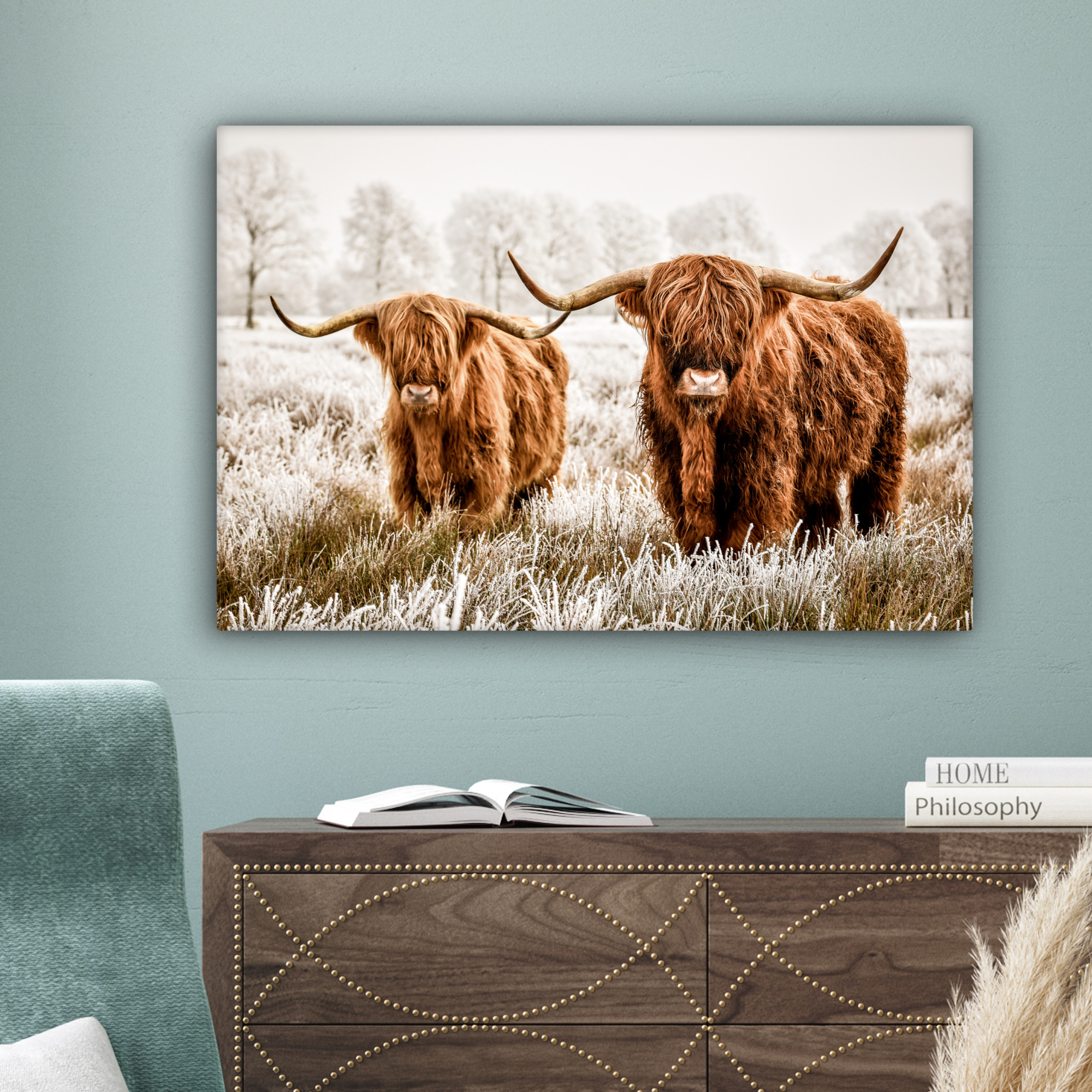 Canvas schilderij - Schotse hooglander - Koe - Natuur - Winter-4