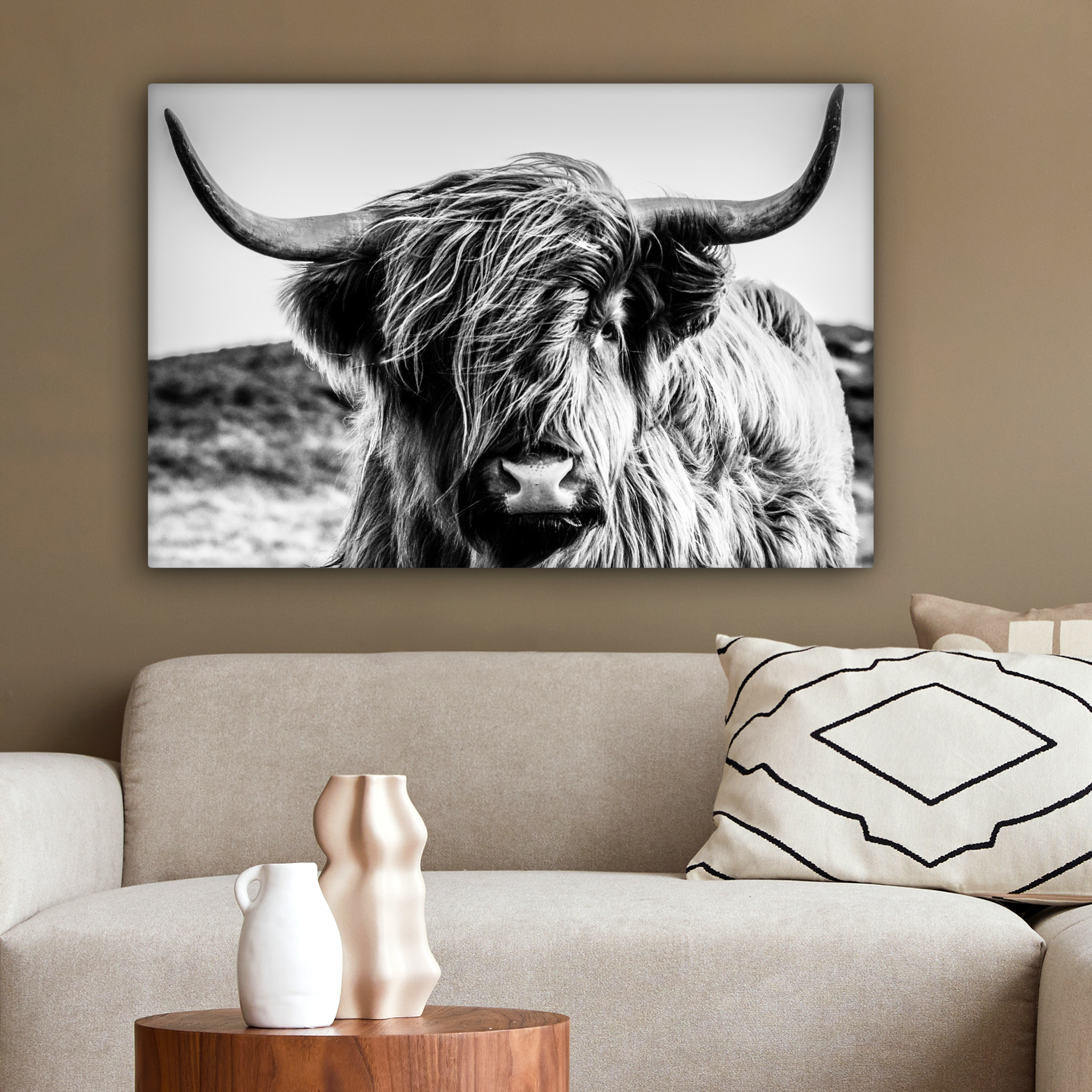 Tableau sur toile - Vache - Highlander écossais - Noir - Blanc - Animal - Nature - Sauvage-2