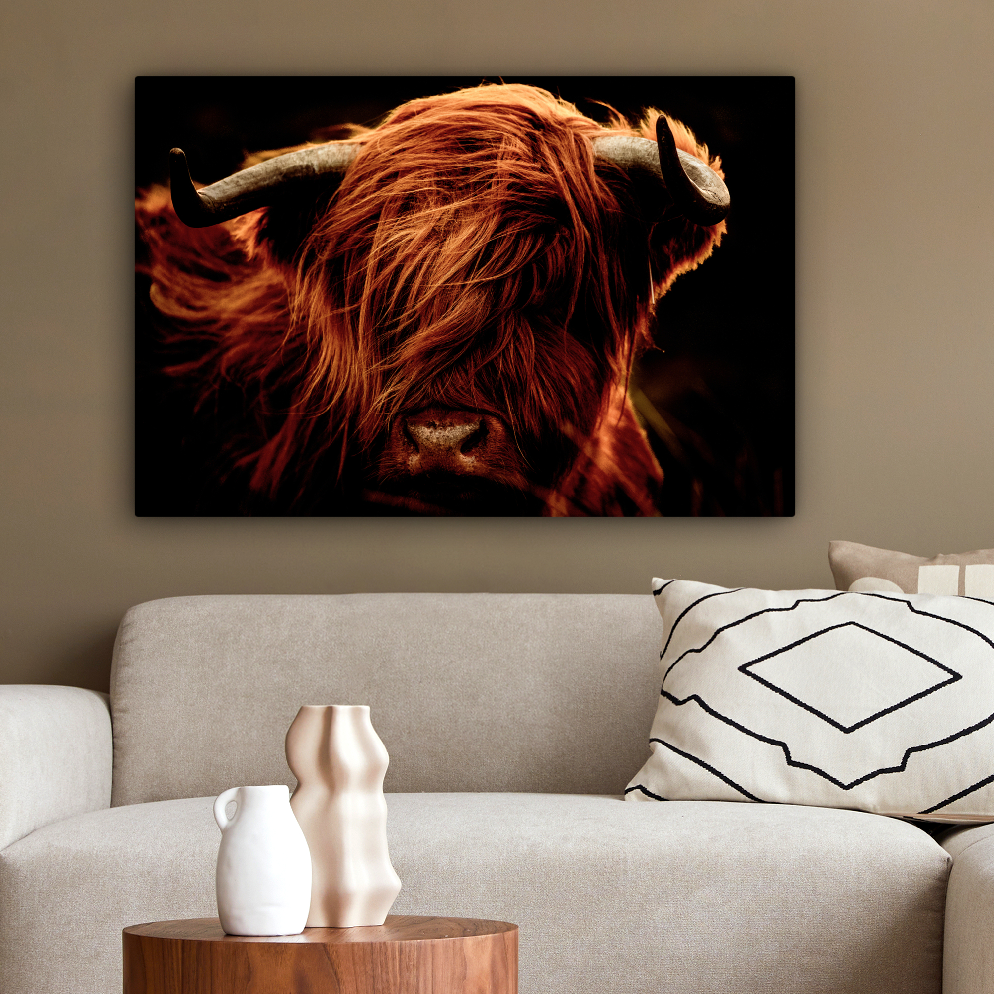Canvas schilderij - Schotse hooglander - Koeienkop - hoorns - Portret - Dieren-2