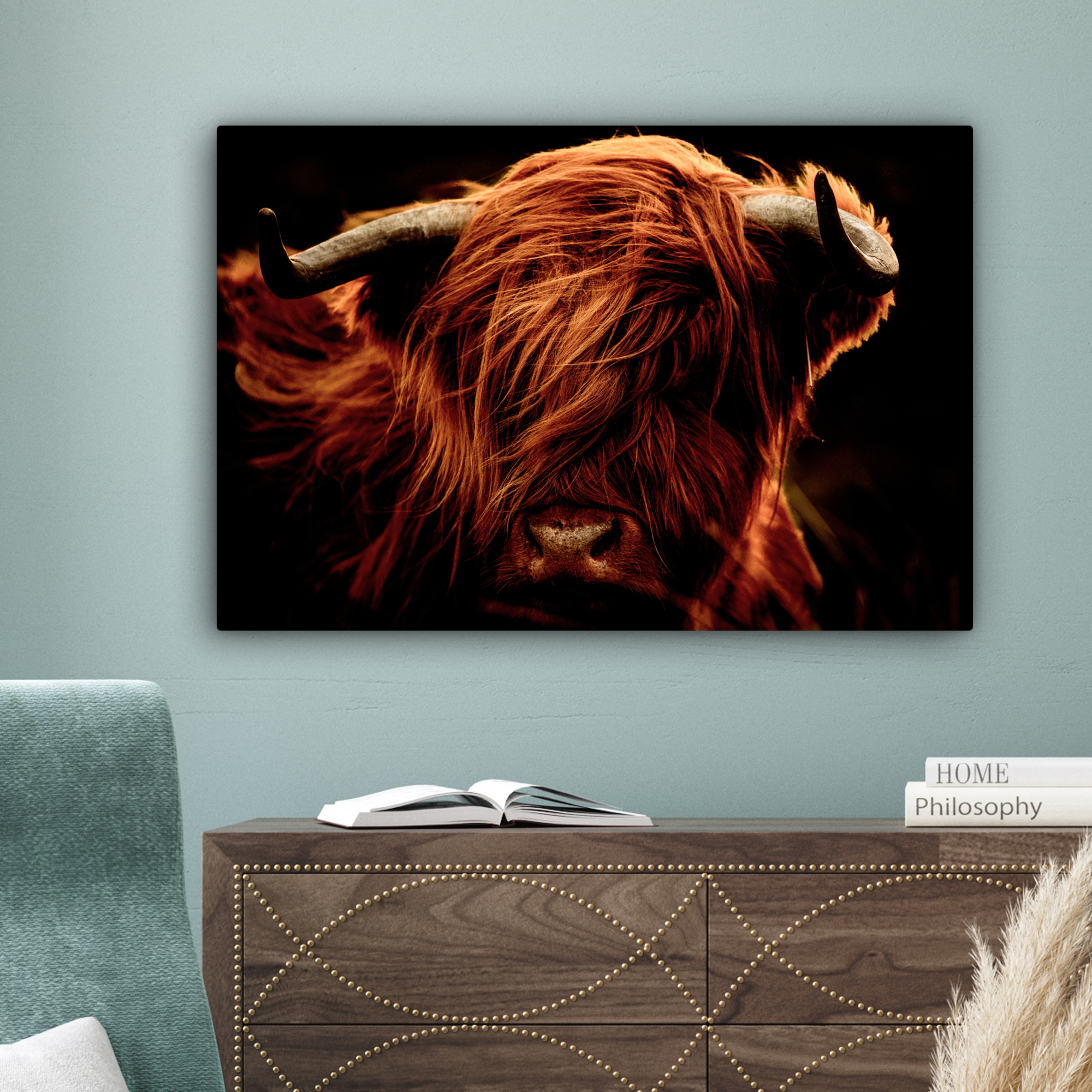 Tableau sur toile - Highlander écossais - Tête de vache - Cornes - Portrait - Animaux-4
