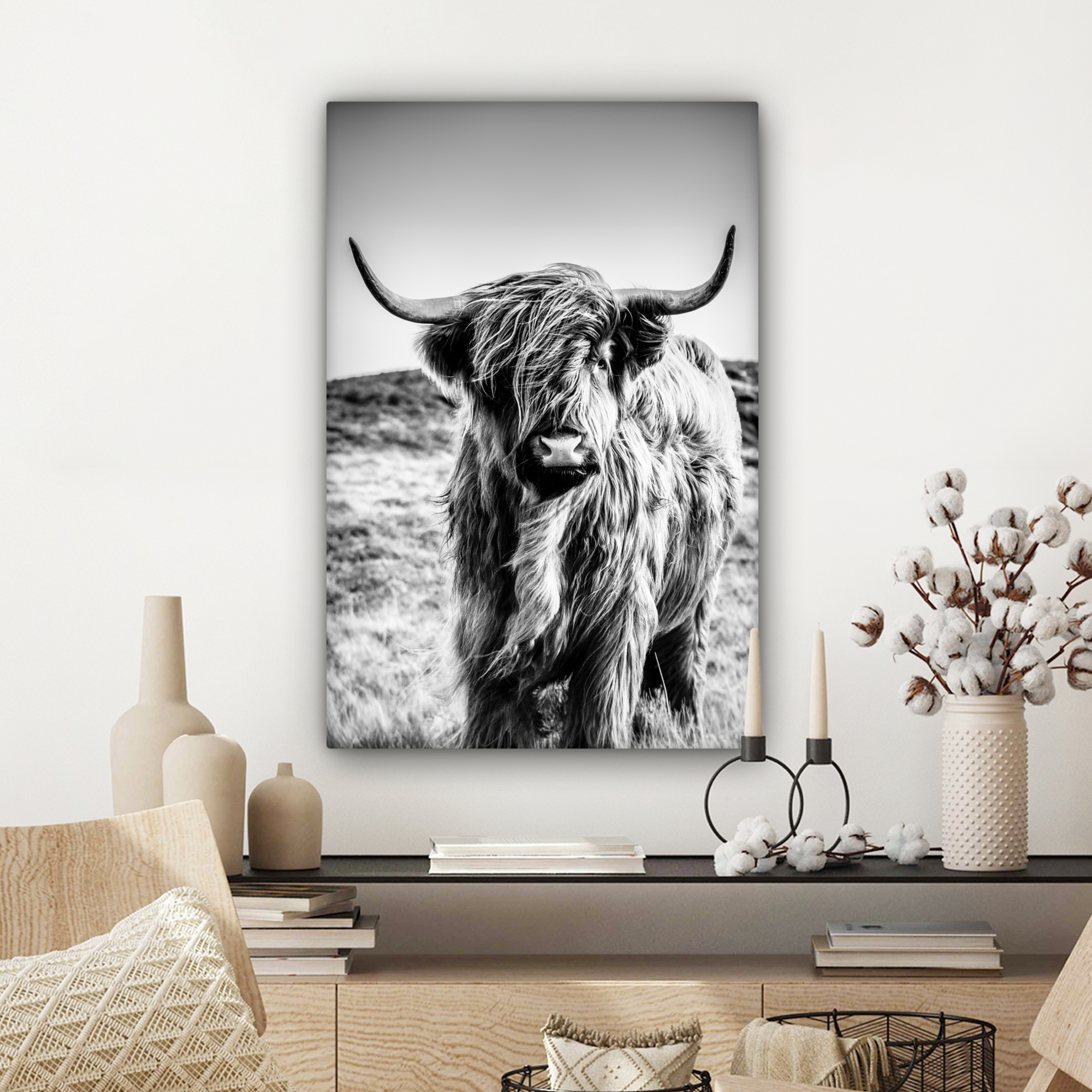 Tableau sur toile - Highlander écossais - Nature - Vache - Noir - Blanc-3