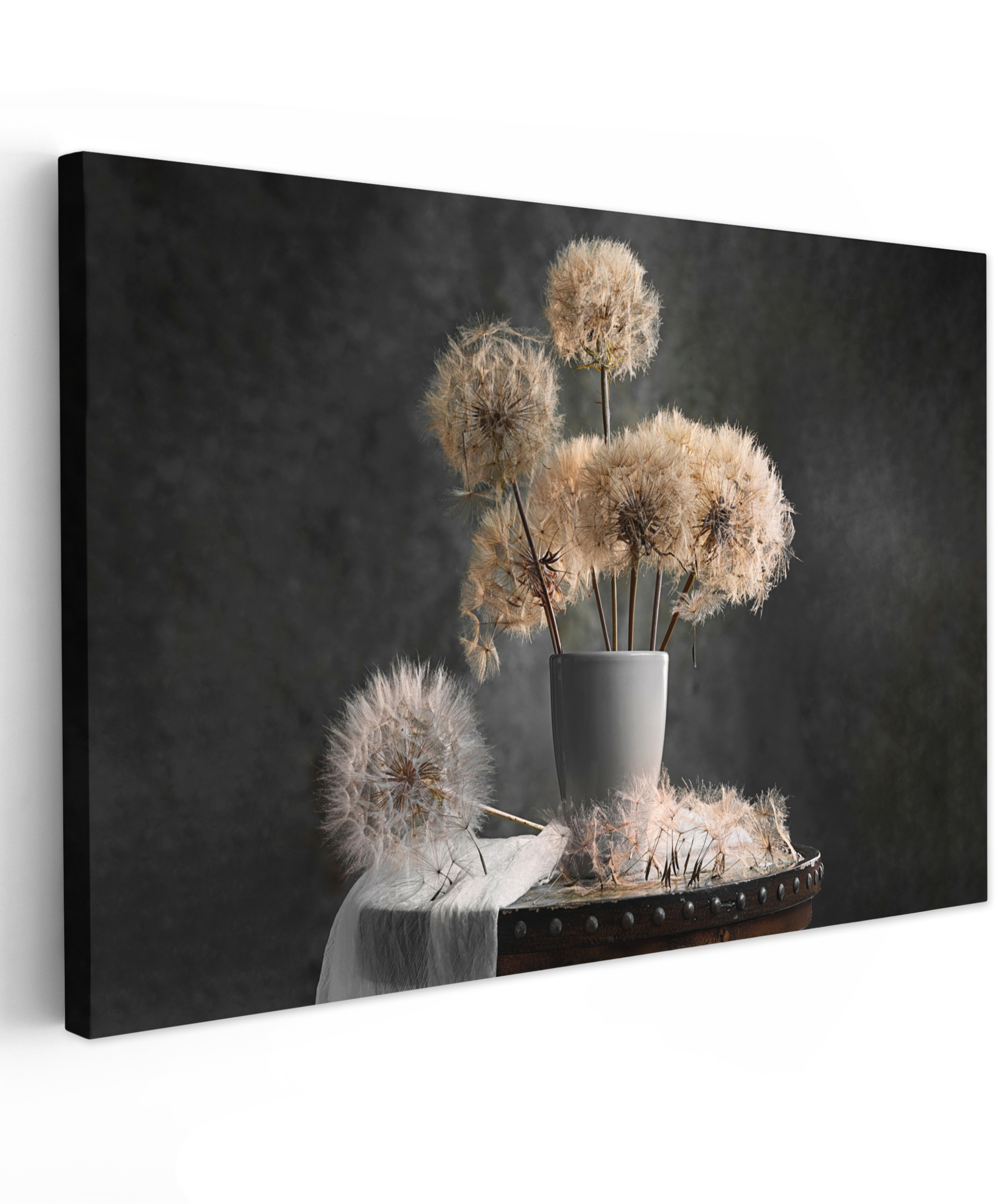Tableau sur toile - Graines de fleurs - Pissenlit - Vase - Nature morte - Bouquet