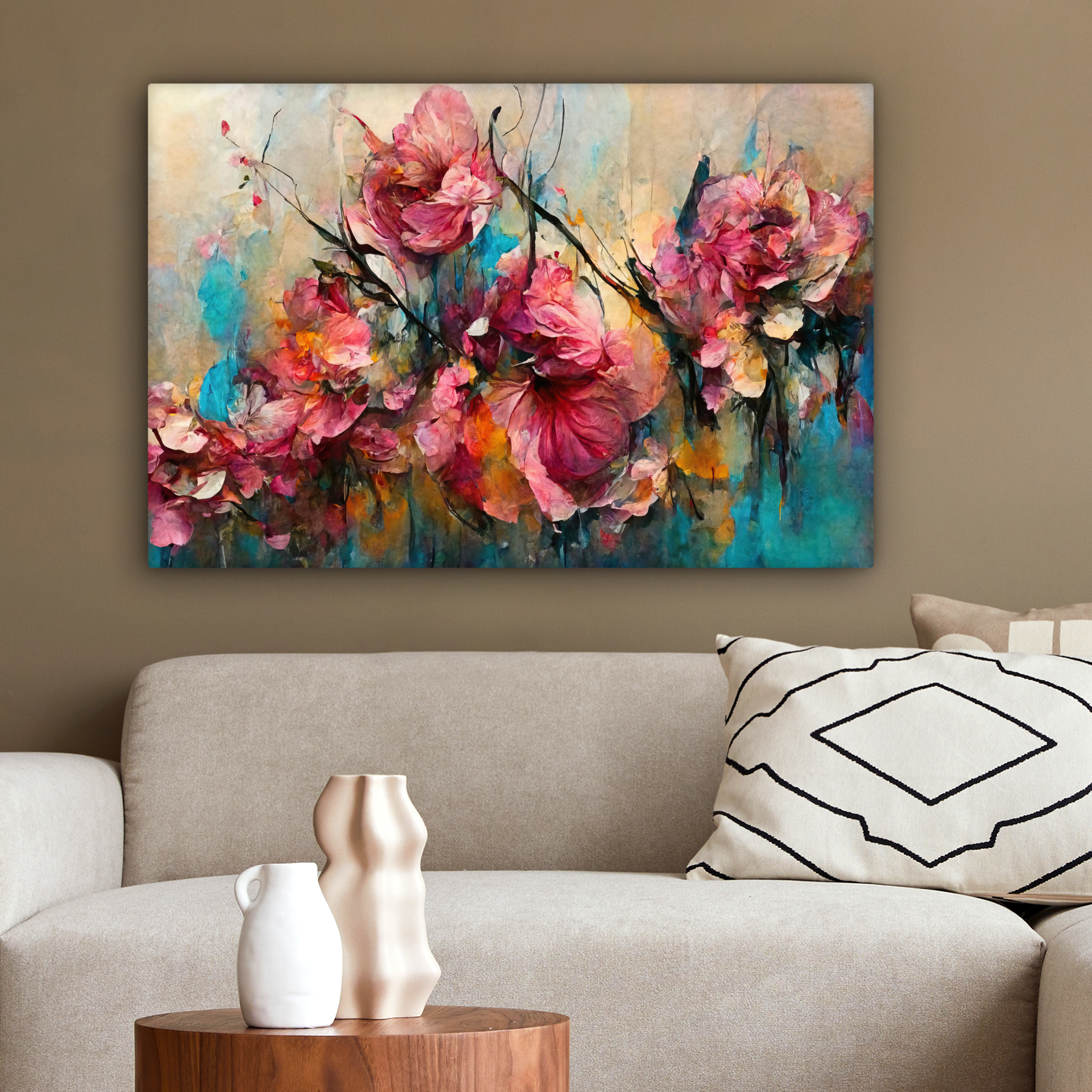 Canvas schilderij - Kunst - Bloemen - Roze - Rozen - Natuur-2
