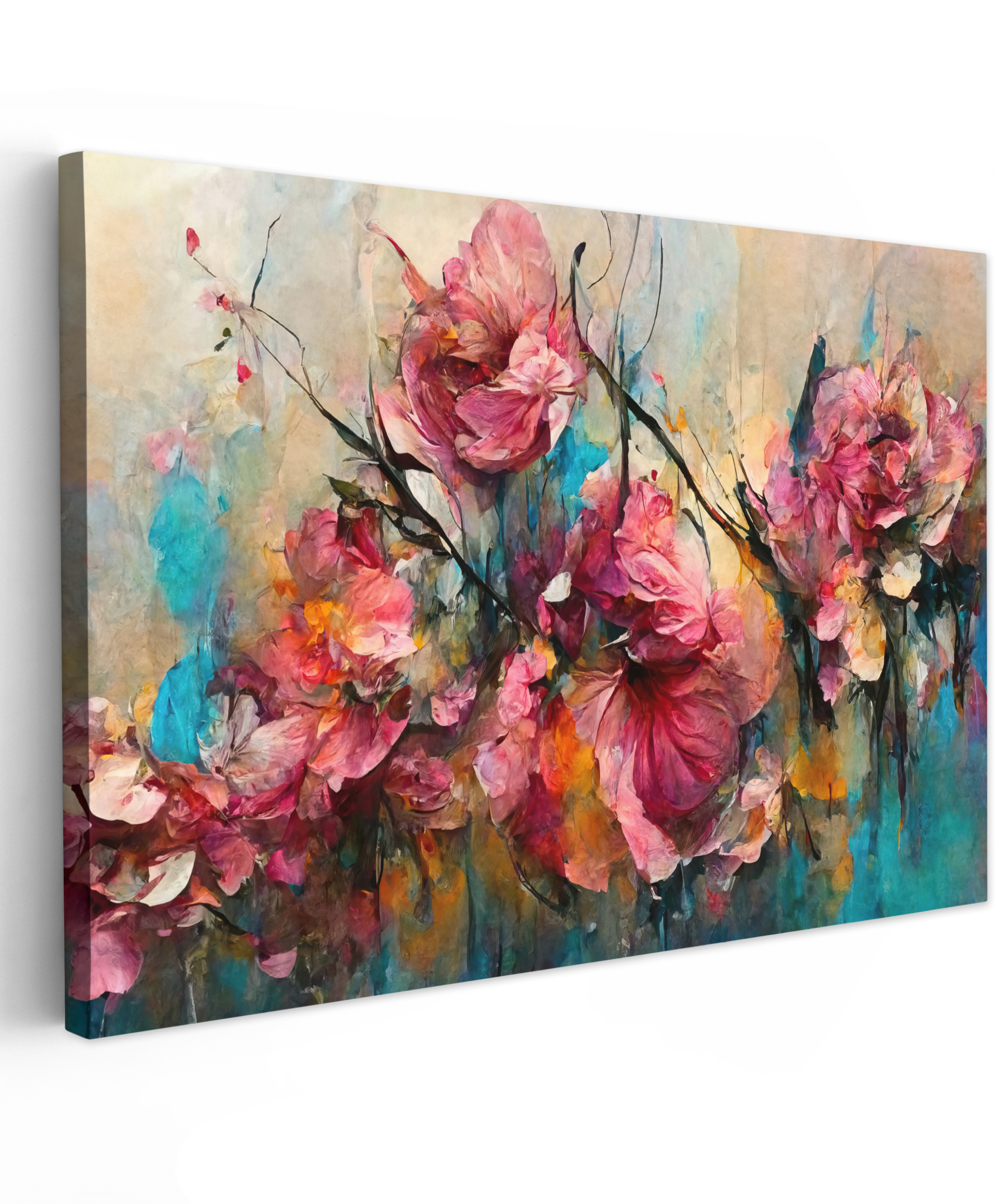 Canvas schilderij - Kunst - Bloemen - Roze - Rozen - Natuur