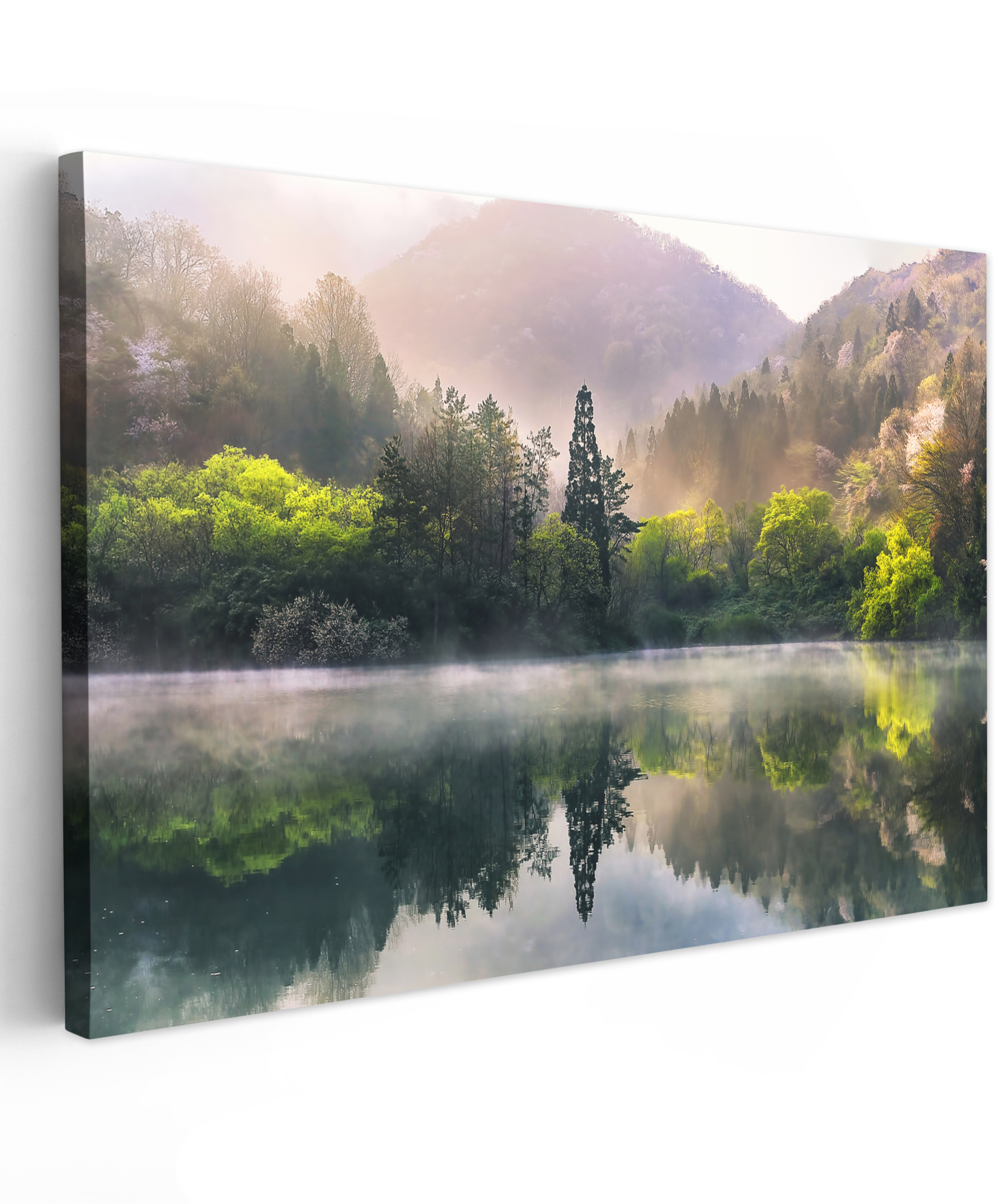 Canvas schilderij - Natuur - Bomen - Bergen - Meer - Water