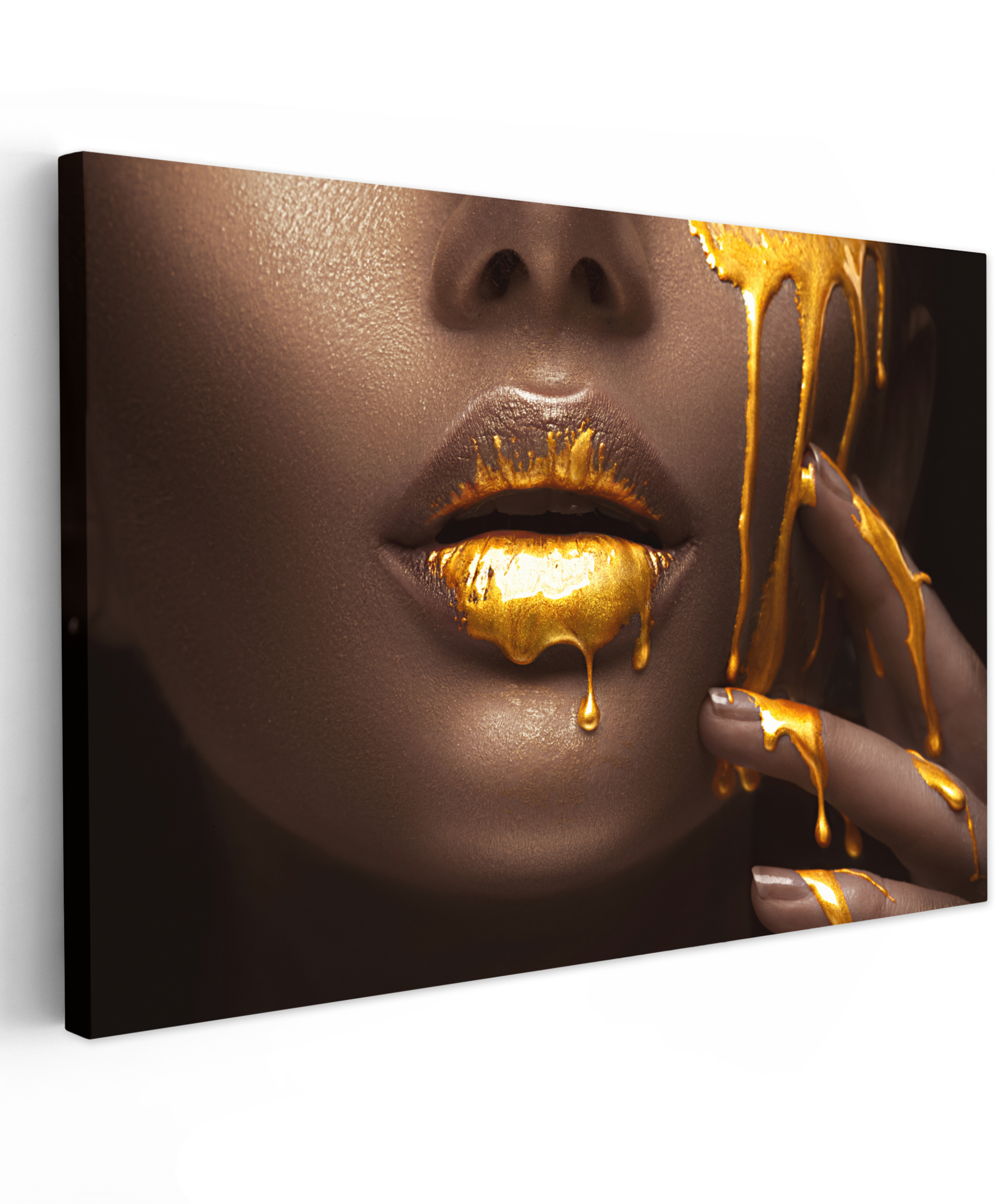 Canvas schilderij - Goud - Vrouw - Verf - Lippen - Luxe