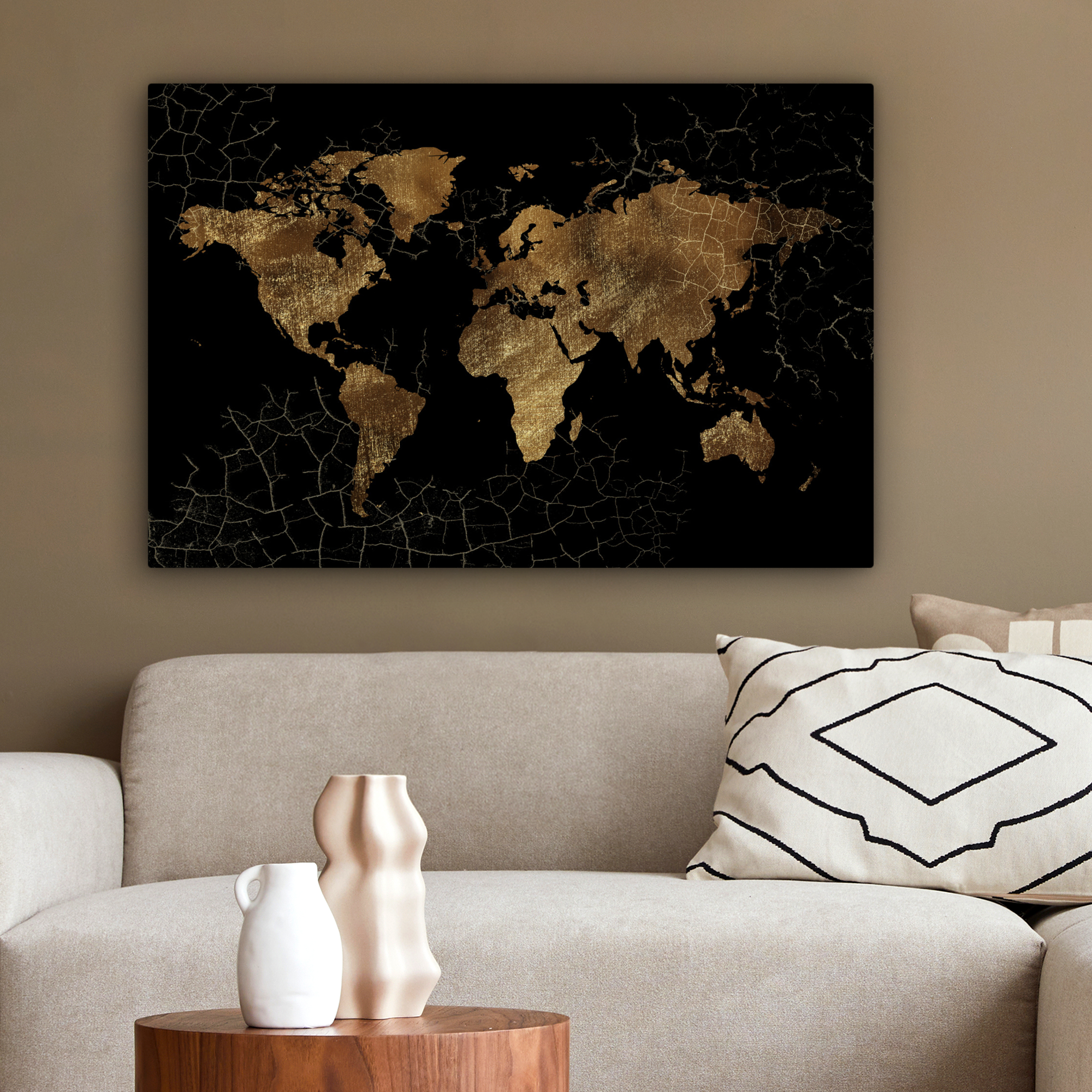 Tableau sur toile - Carte du monde - Marbre - Or-2