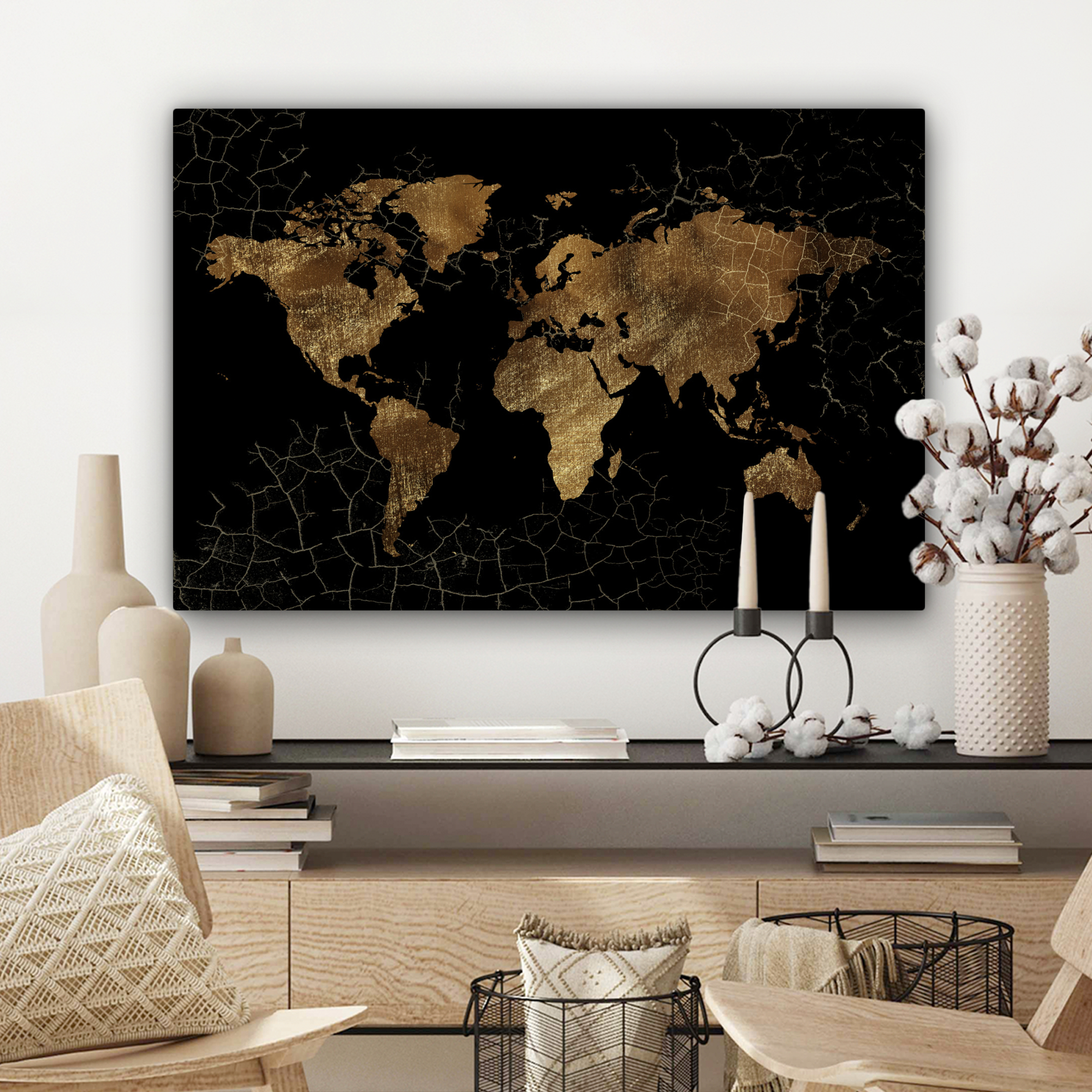Leinwandbild - Weltkarte - Marmor - Gold-3