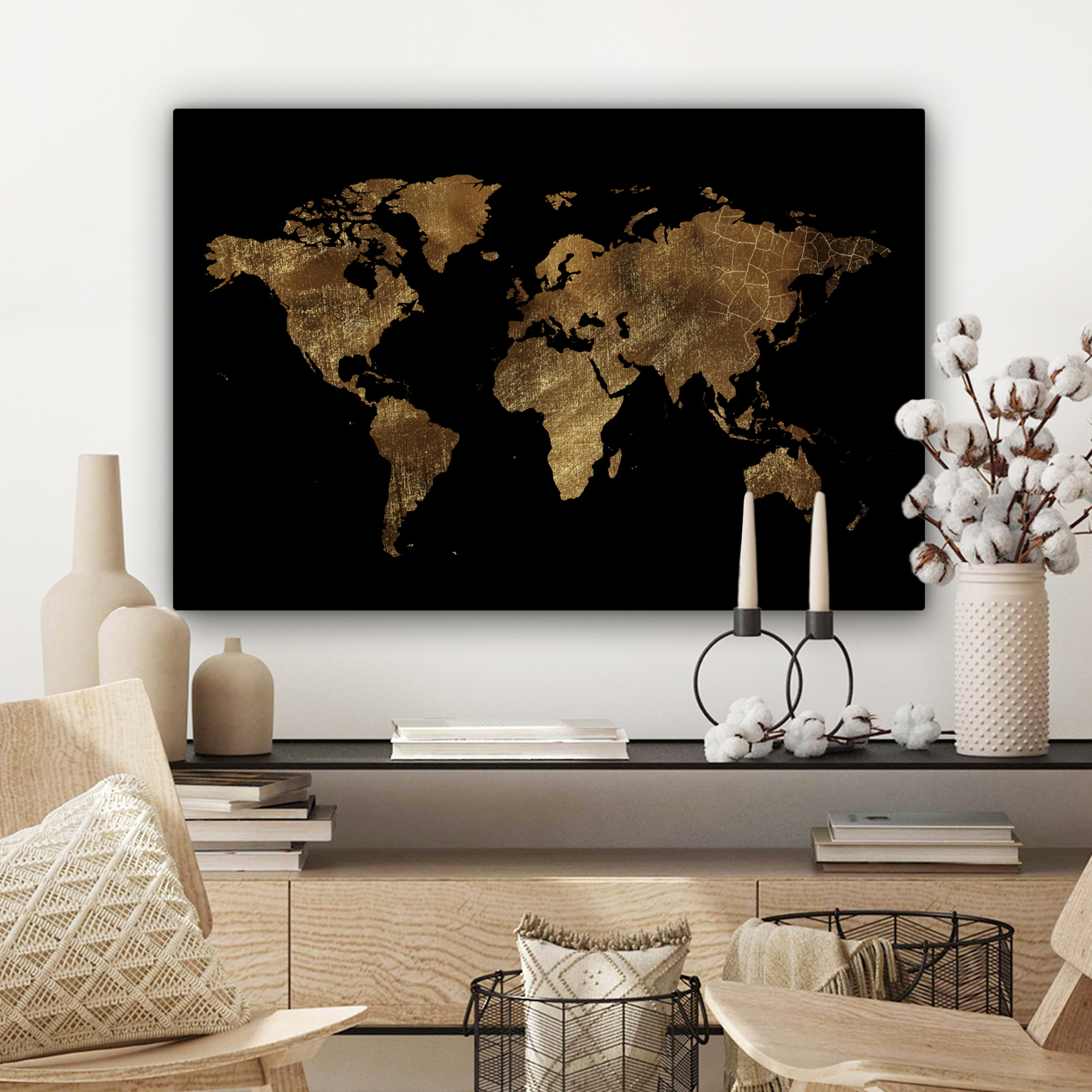 Leinwandbild - Weltkarte - Gold - Luxus - Erde - Schwarz-3