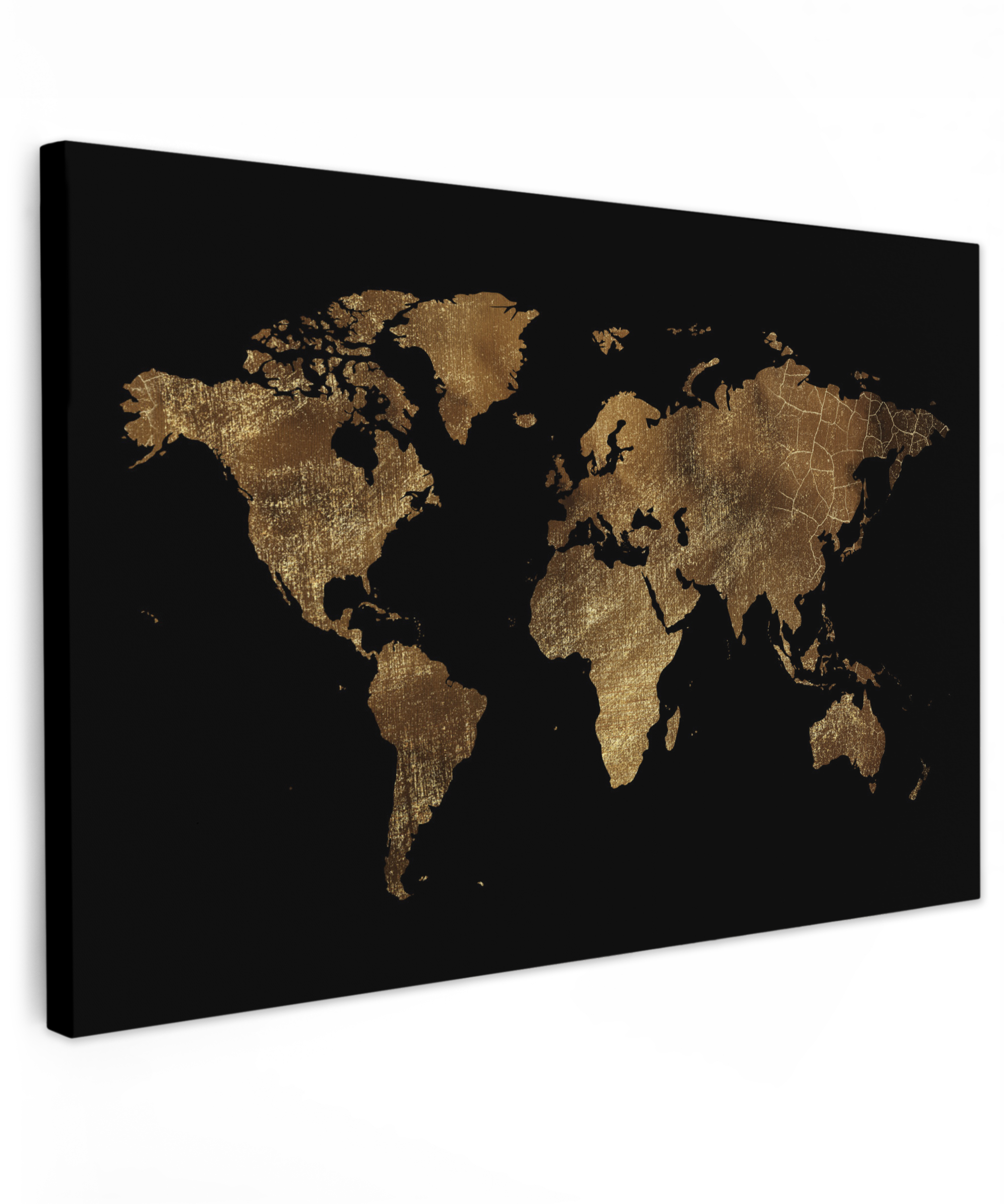Tableau sur toile - Carte du monde - Or - Luxe - Terre - Noir